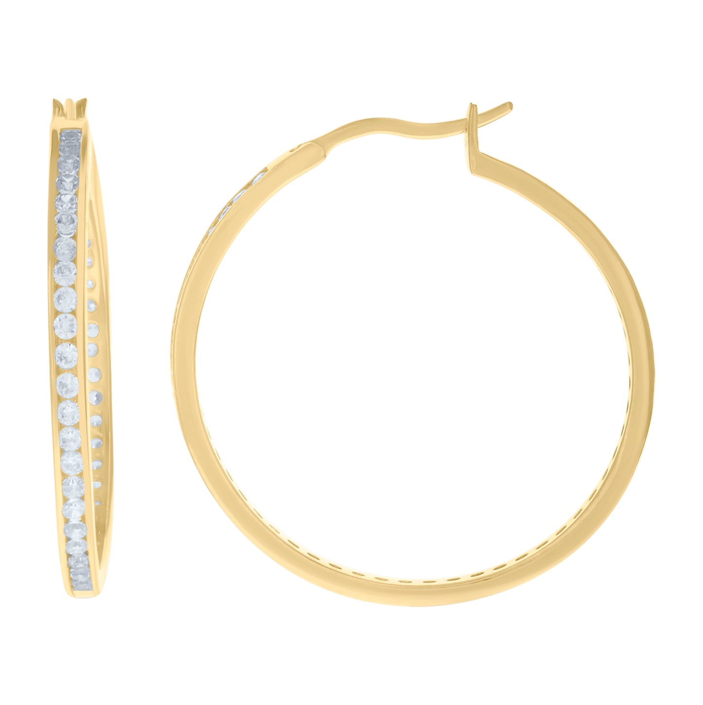 Sterling Silver Or Yellow-Tone Womens Cubic Zirconia Hoop Earrings 40mm