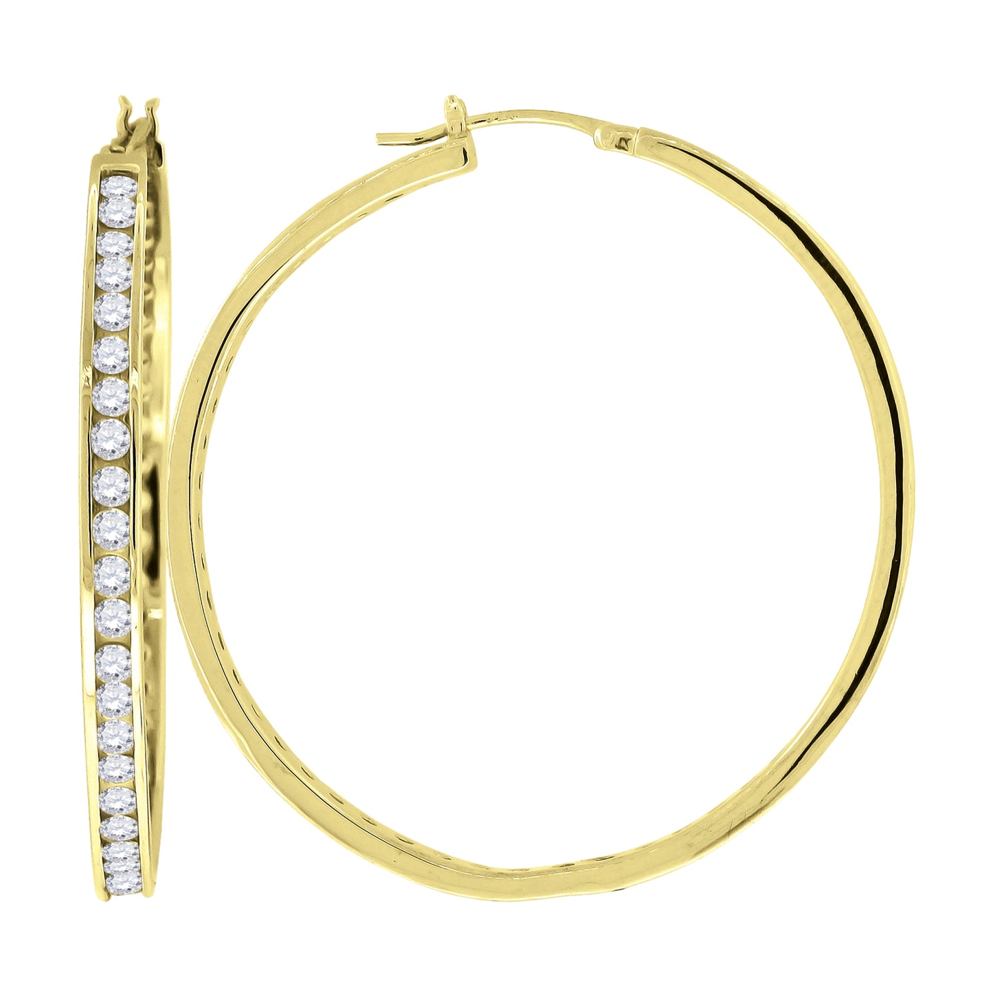 Sterling Silver Or Yellow-Tone Womens Cubic Zirconia Single Row Huggie Hoop Earrings