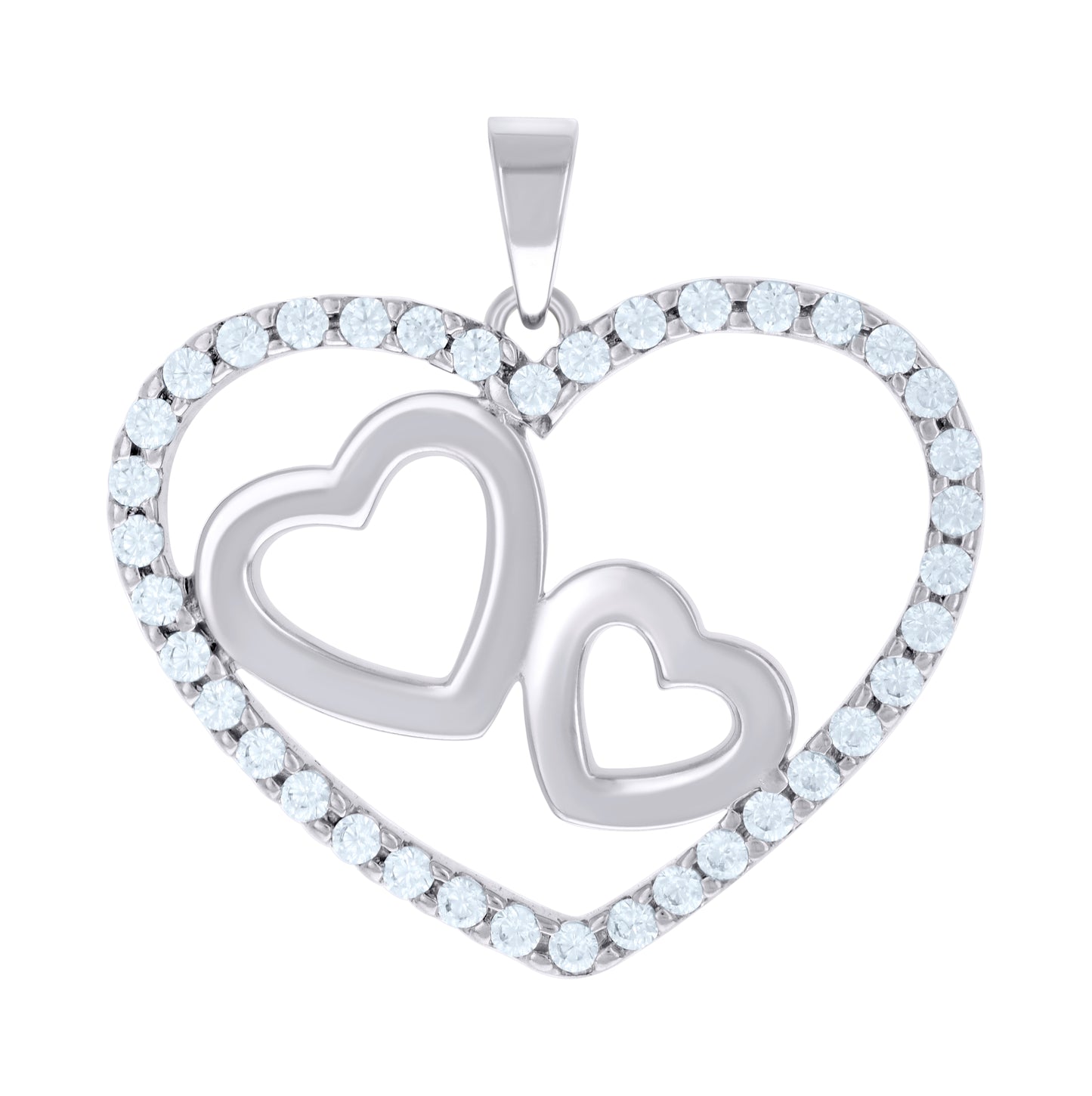 Sterling Silver Womens Cubic-Zirconia Hearts In Heart Pendant