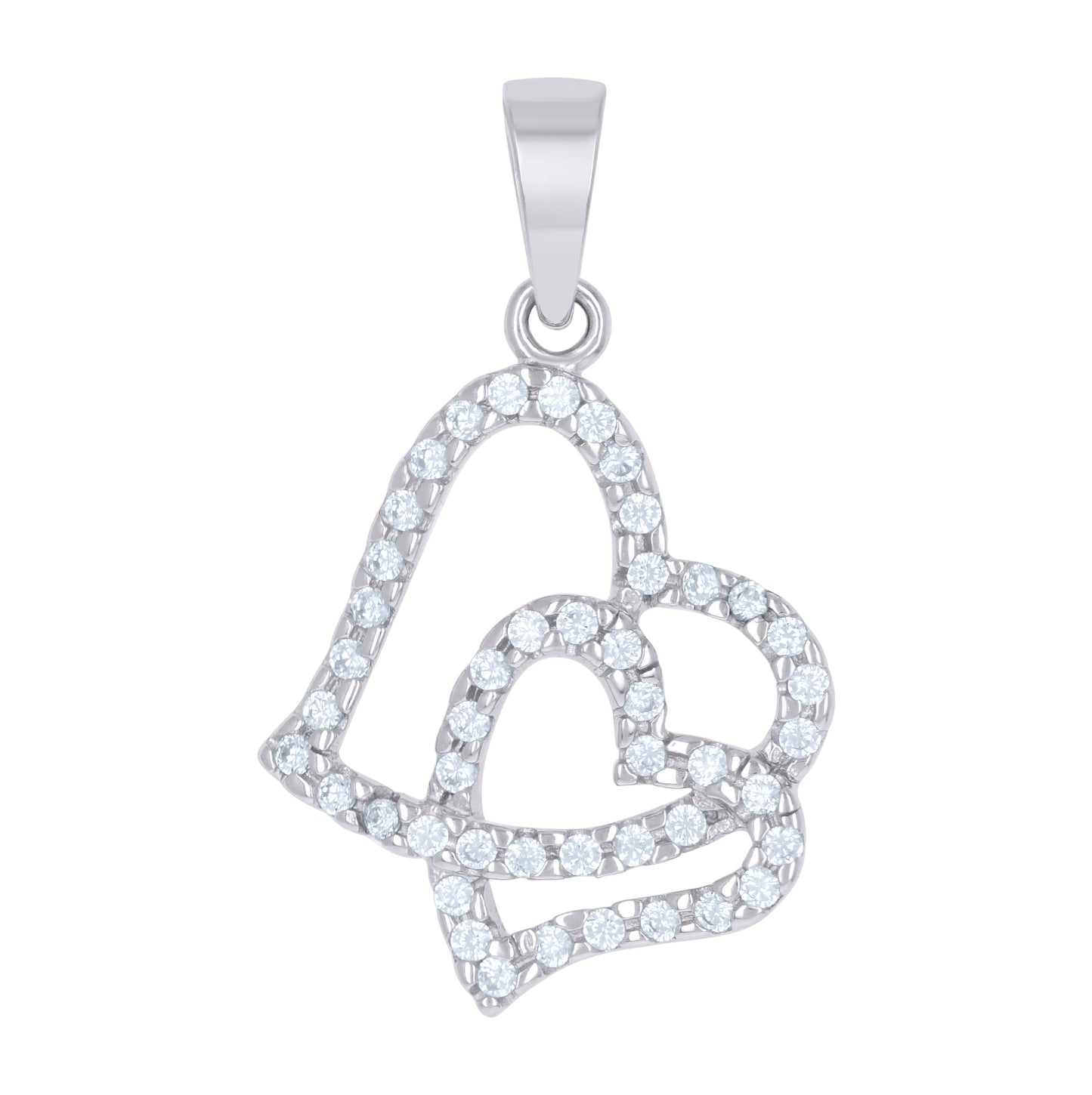 Sterling Silver Womens Cubic-Zirconia Heart Charm Pendant