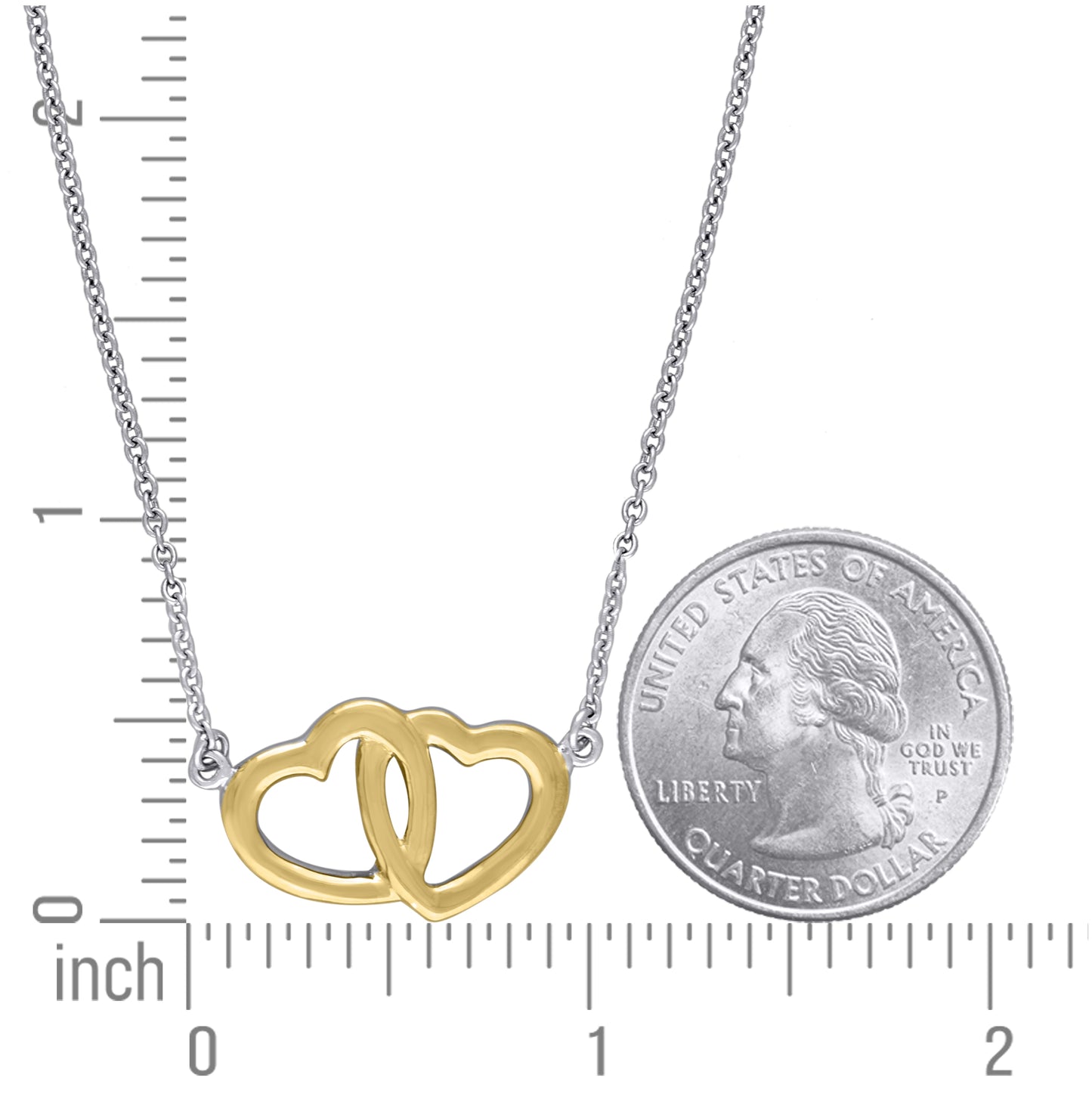 Sterling Silver Yellow-Tone Women Cubic Zirconia Rolo Link Hearts Necklace