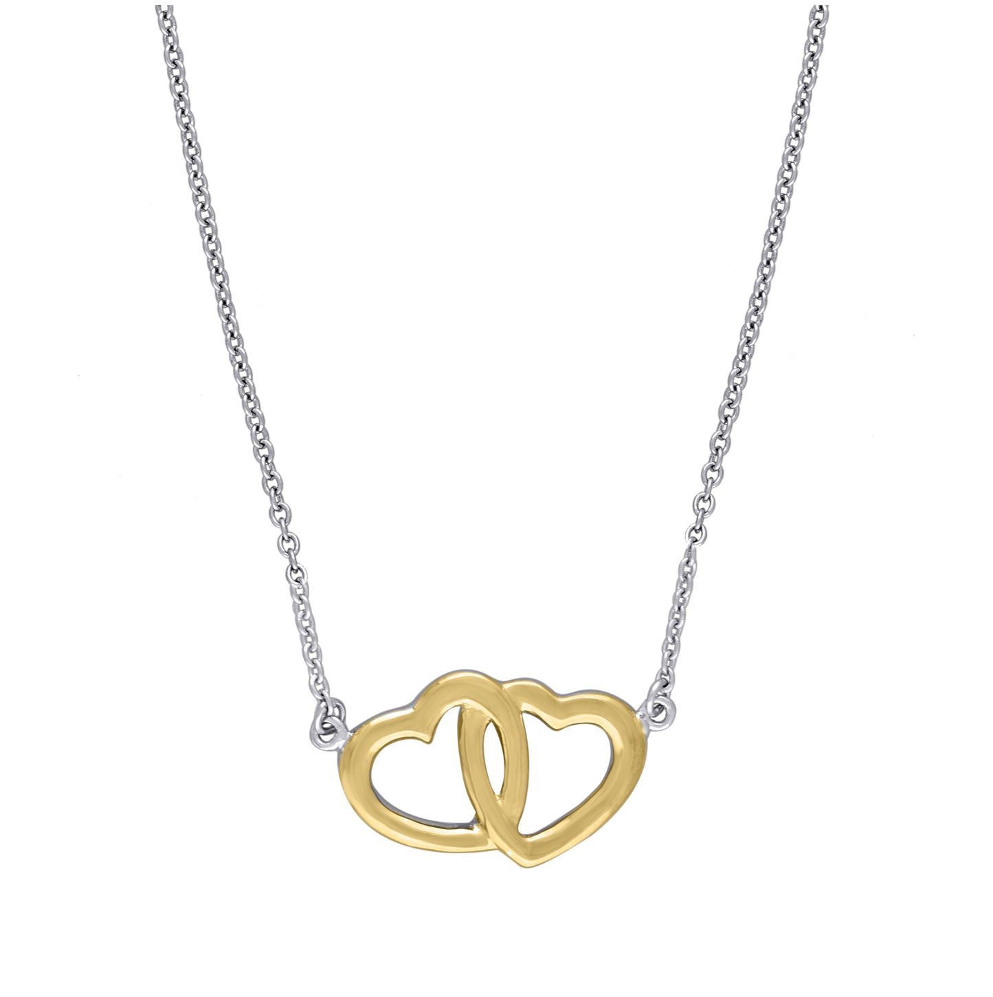 Sterling Silver Yellow-Tone Women Cubic Zirconia Rolo Link Hearts Necklace