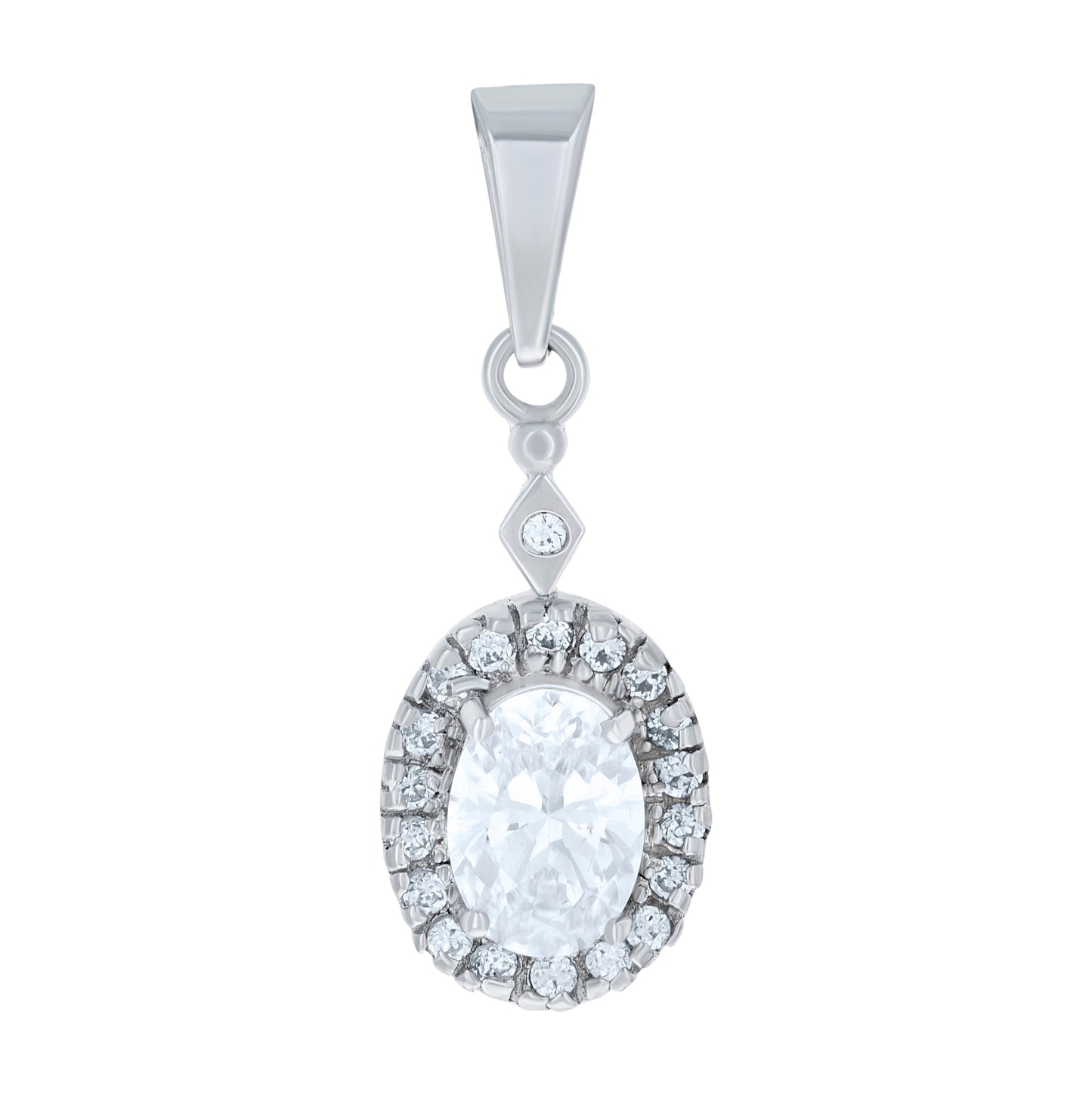 Sterling Silver Womens Oval Round Cubic-Zirconia Oval Fashion Charm Pendant