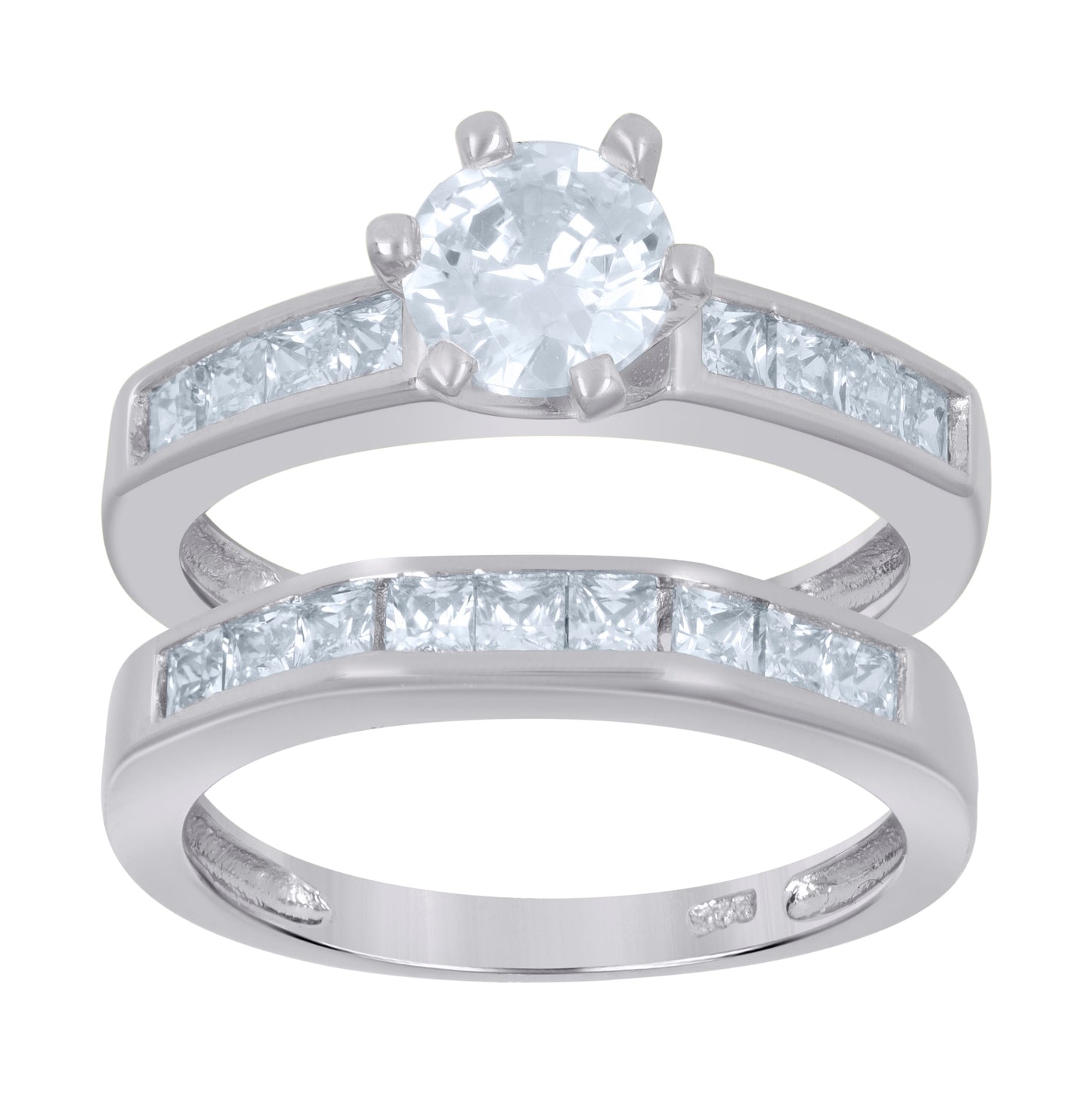 Sterling Silver Womens Round Cubic Zirconia Sizes 6 To 9 Solitaire Bridal Anniversary Engagement Wedding Ring Set