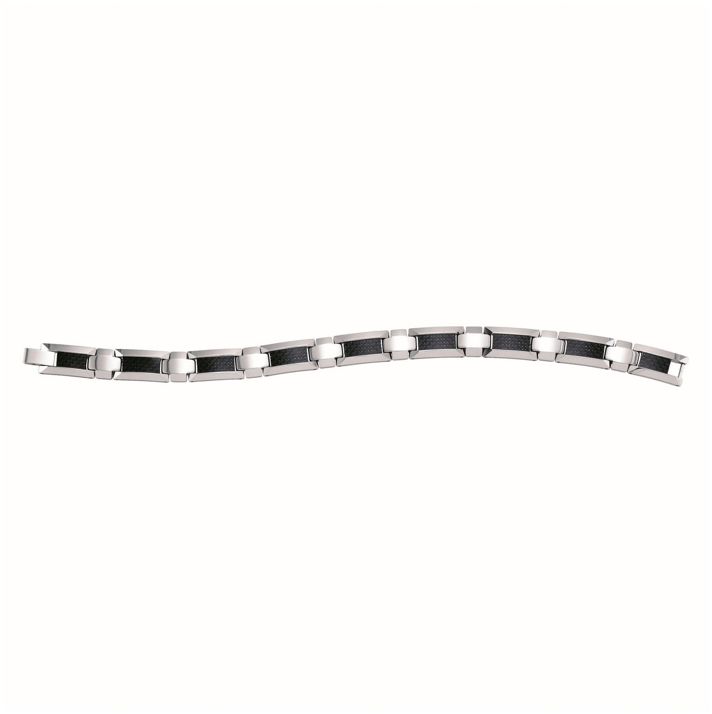 Tungsten Black Carbon Fiber Mens Polished Link Bracelet 11mm Size 8.5 Inches