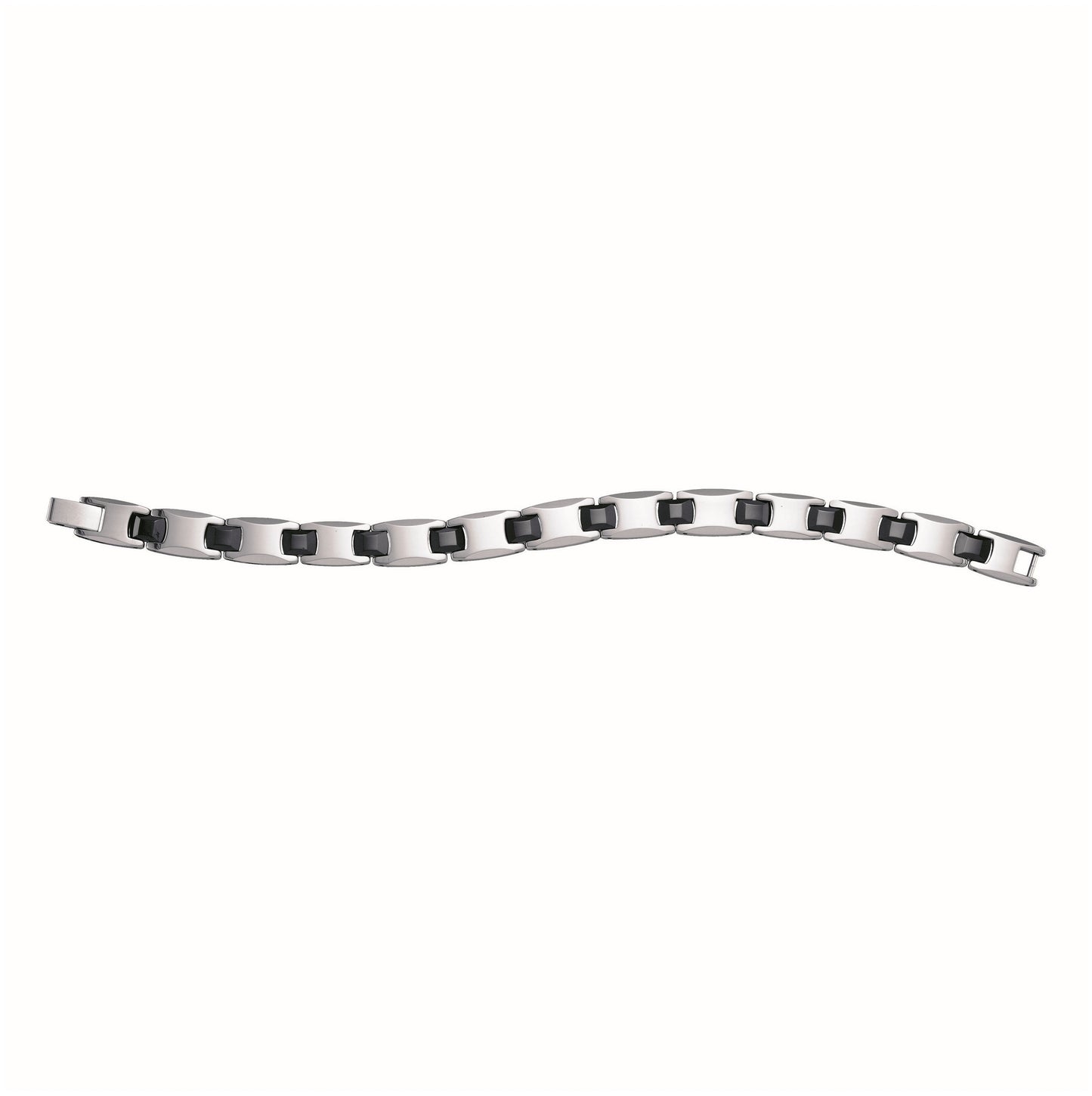 Tungsten And Black Ceramic Mens Polished Fashion Bracelet 11mm Size 8.5 Inches