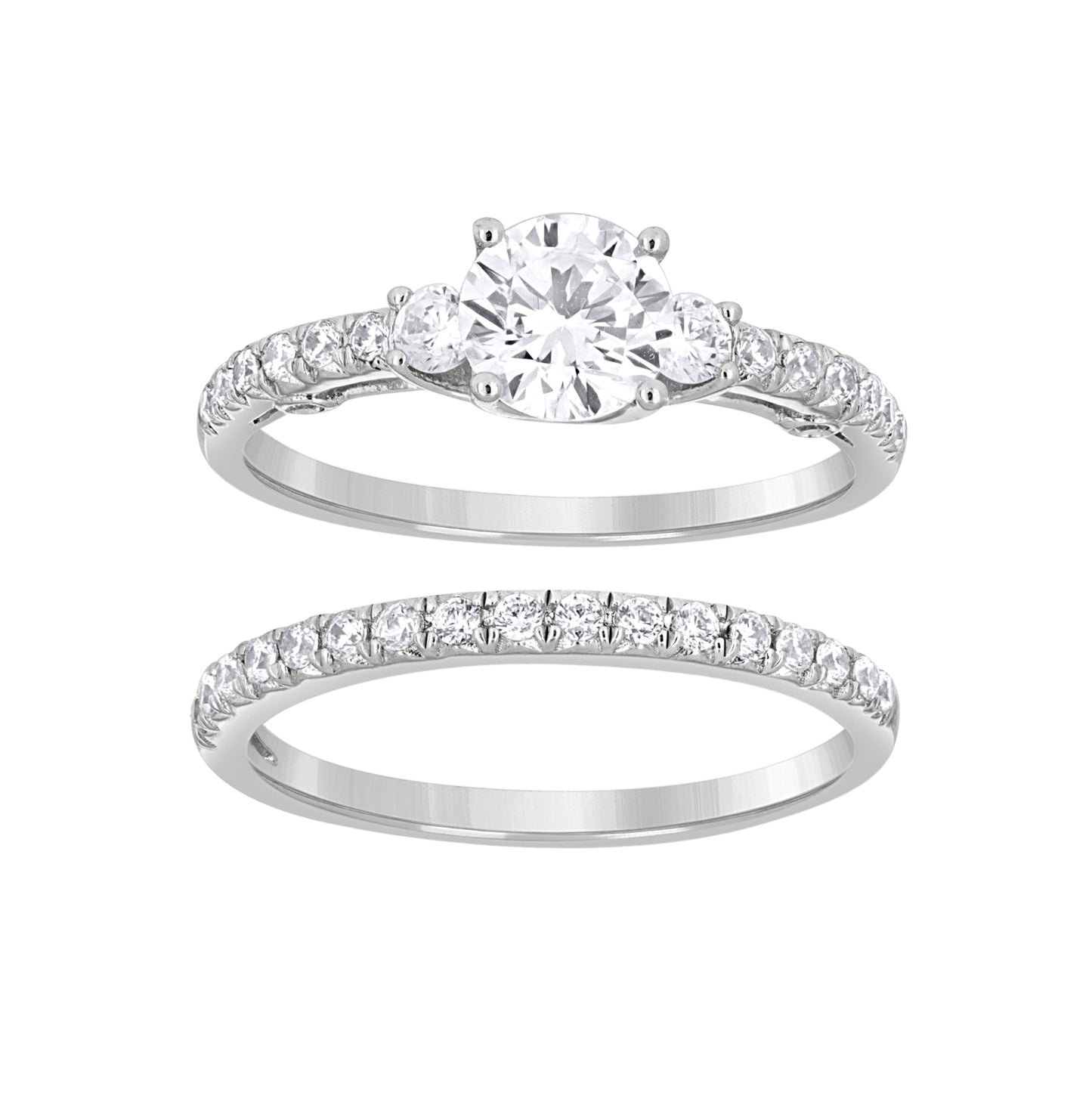 Sterling Silver Womens Cubic Zirconia Sizes 6 To 9 Round Center Stone Bridal Set Anniversary Engagement Wedding Ring Band