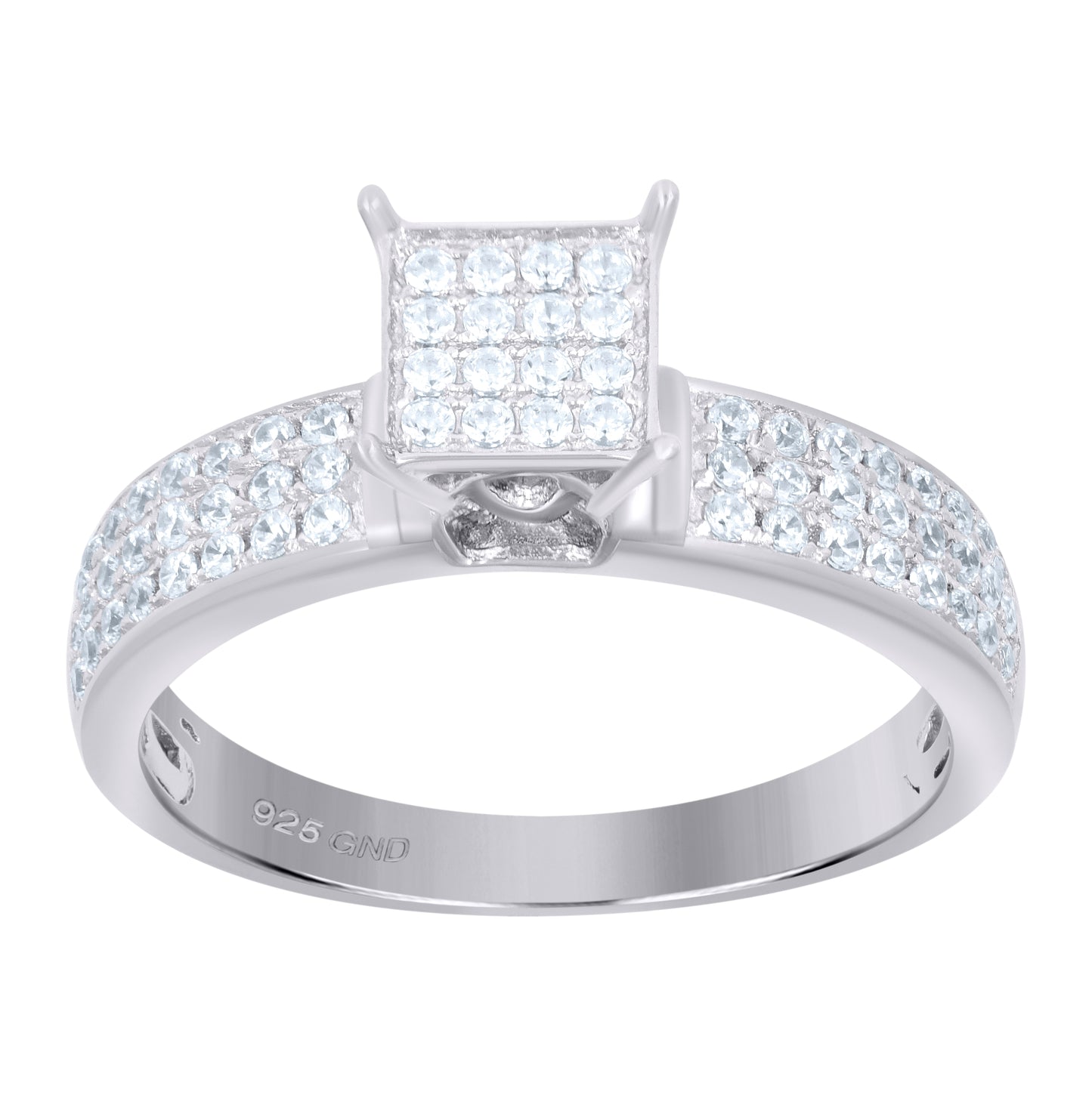 Sterling Silver Women's Cubic Zirconia Sizes 6 To 9 Square Head Bridal Wedding Anniversary Engagement Ring Band