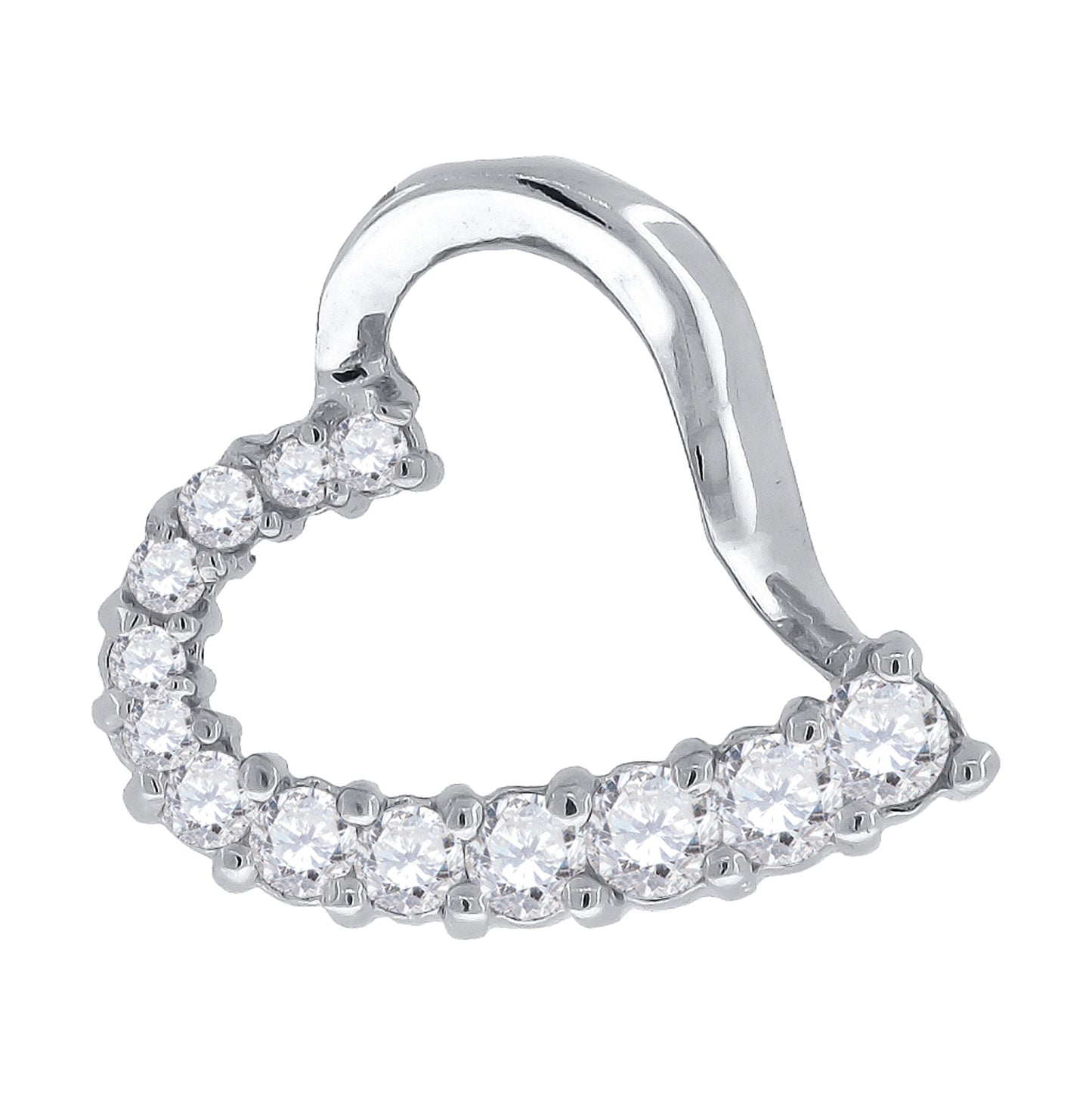 Sterling Silver Womens Cubic-Zirconia Heart Slide Pendant