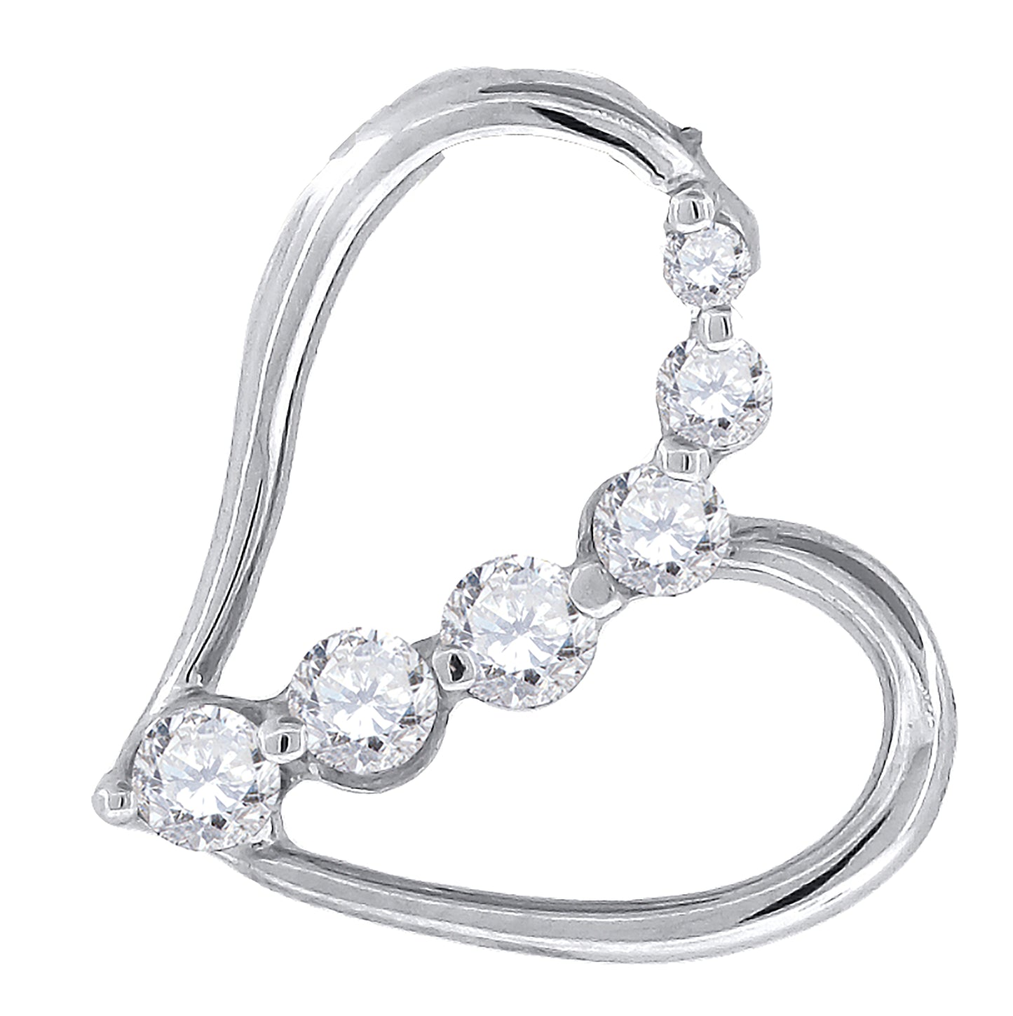 Sterling Silver Womens Cubic-Zirconia Heart Slide Pendant