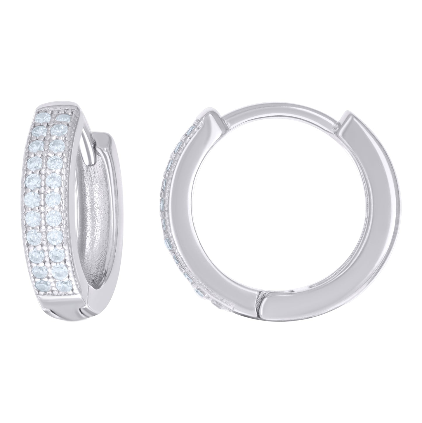 Sterling Silver Or Yellow-Tone Womens Cubic Zirconia Double Row Hoop Earrings