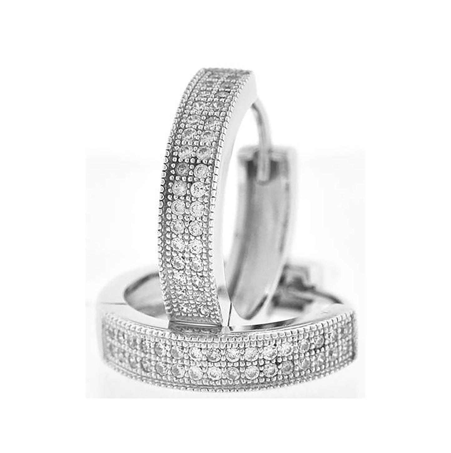 Sterling Silver Or Yellow-Tone Womens Cubic Zirconia Double Row Hoop Earrings