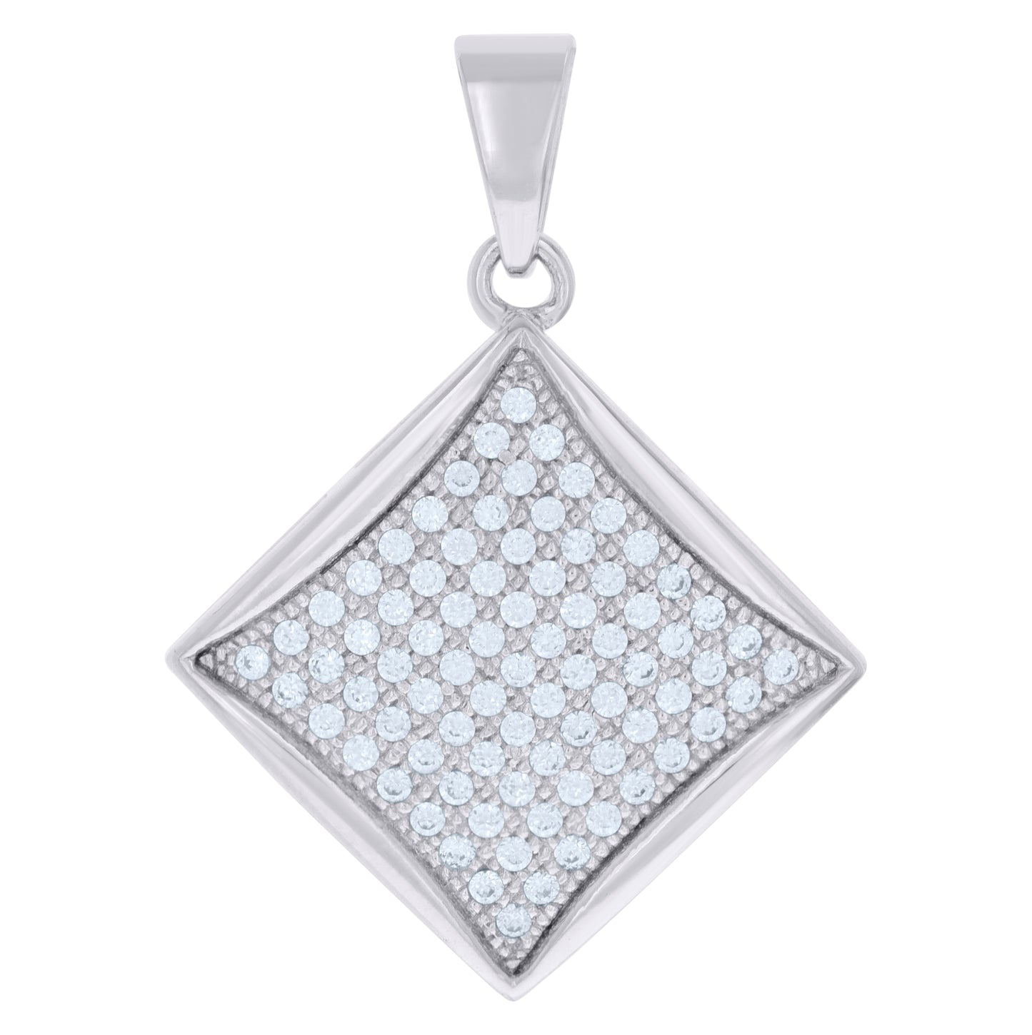 Sterling Silver Women Cubic-Zirconia Square Fashion Charm Pendant