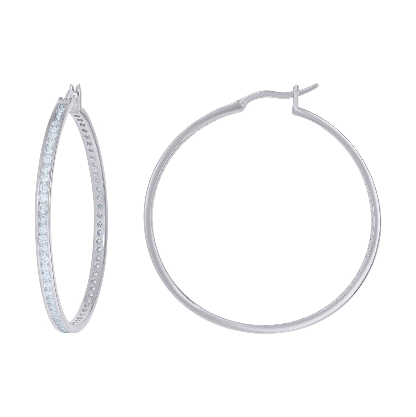 Sterling Silver Womens Cubic-Zirconia Single Row Hoop Huggies Earrings
