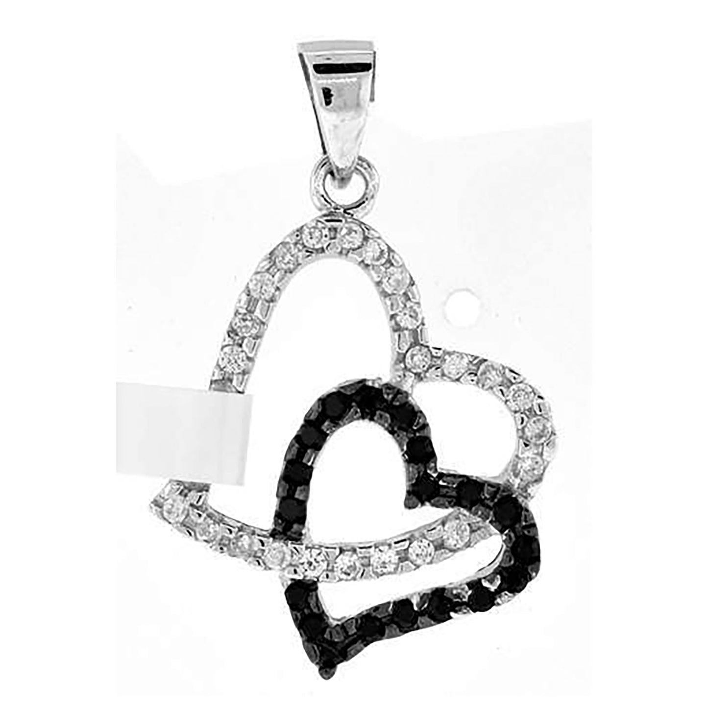 Sterling Silver Womens Black Cubic-Zirconia Intertwined Heart Charm Pendant
