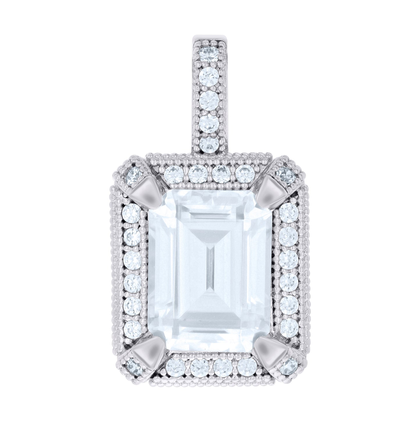 Sterling Silver Women Emerald-Cut Round Cubic-Zirconia Fashion Charm Pendant