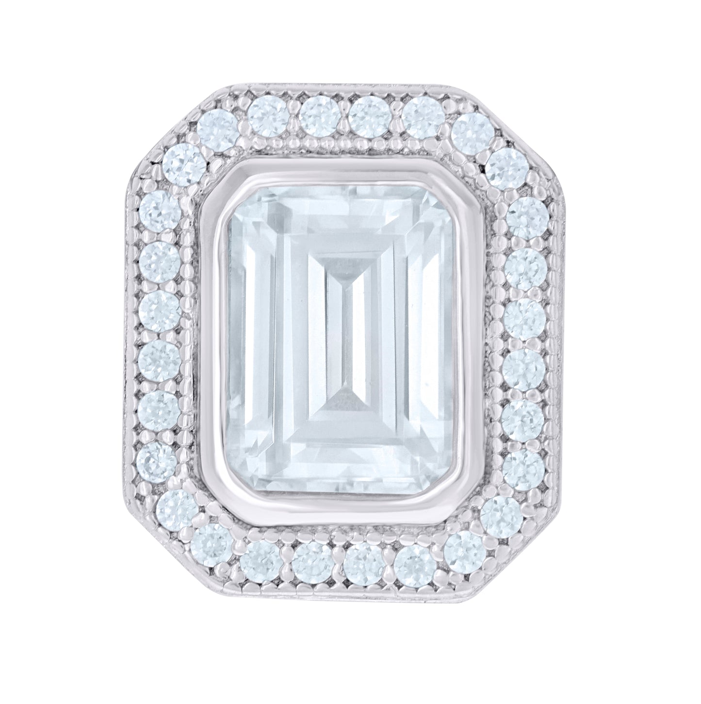 Sterling Silver Unisex Emerald-Cut Round Cubic-Zirconia Fashion Charm Pendant