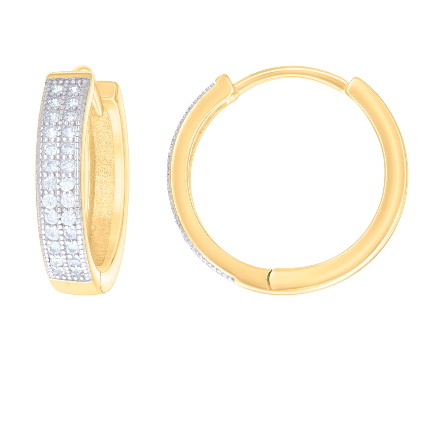 Sterling Silver Or Yellow-Tone Womens Cubic Zirconia Double Row Hoop Earrings