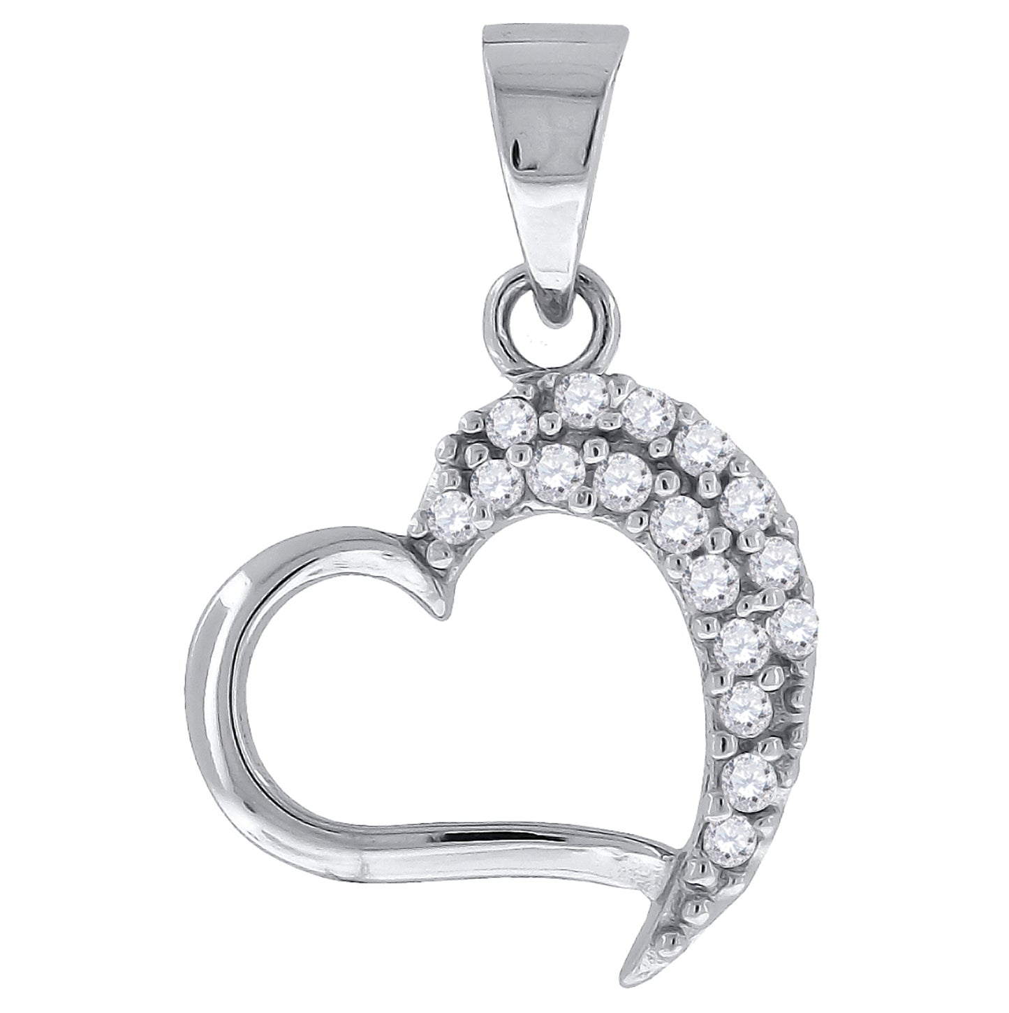 Sterling Silver Womens Cubic-Zirconia Heart Charm Pendant