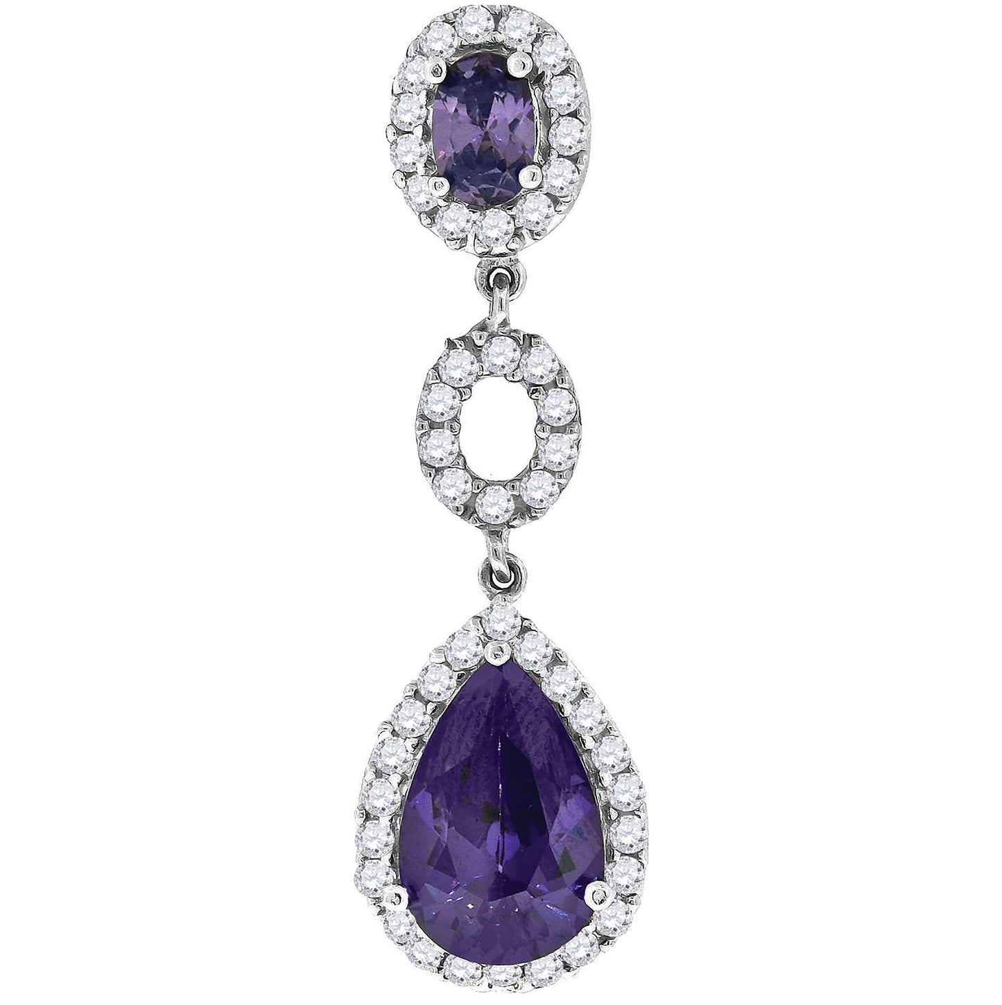 Sterling Silver Womens Purple Cubic Zirconia Fashion Teardrop Charm Pendant