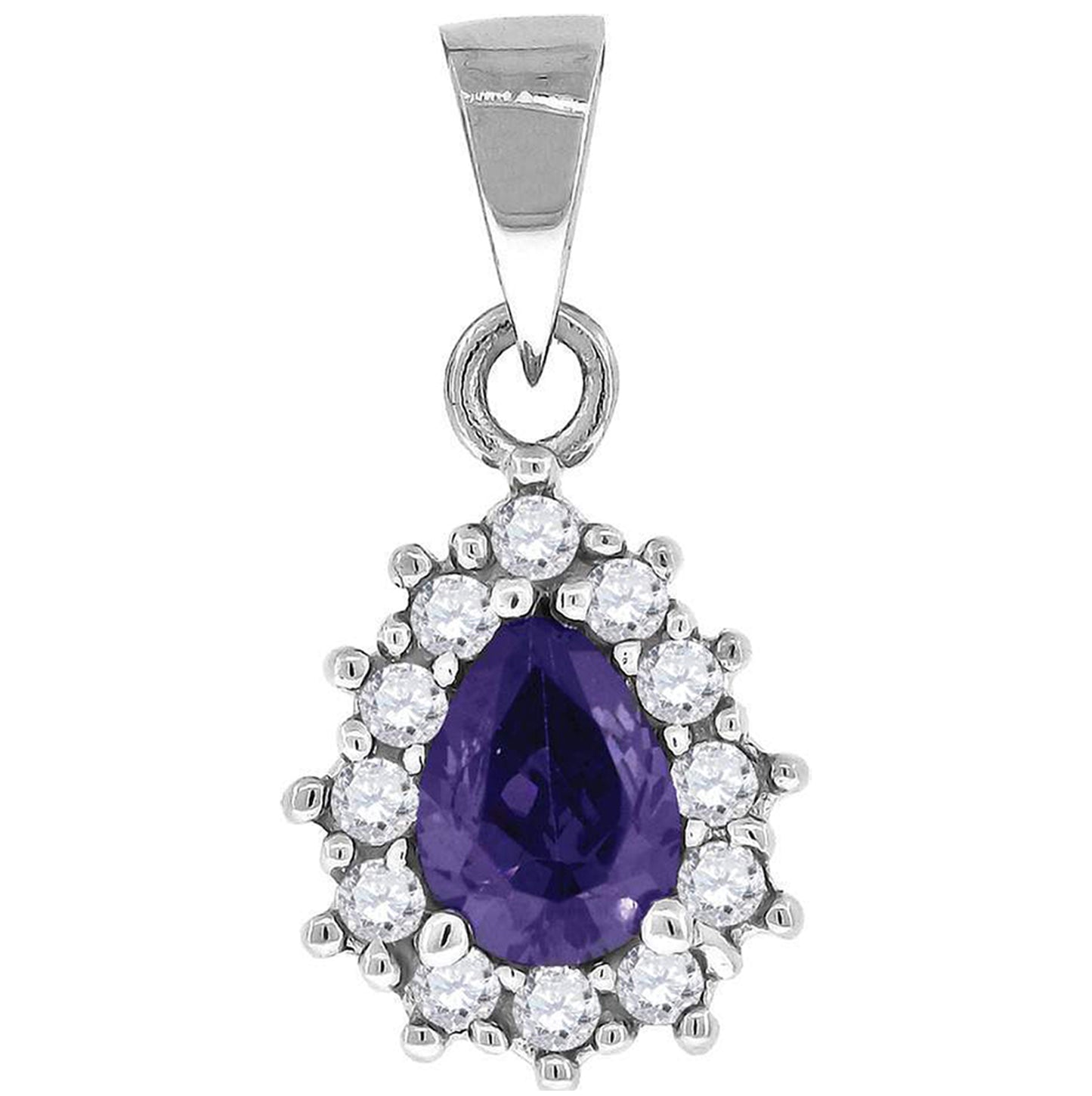 Sterling Silver Womens Purple Cubic Zirconia Fashion Teardrop Charm Pendant