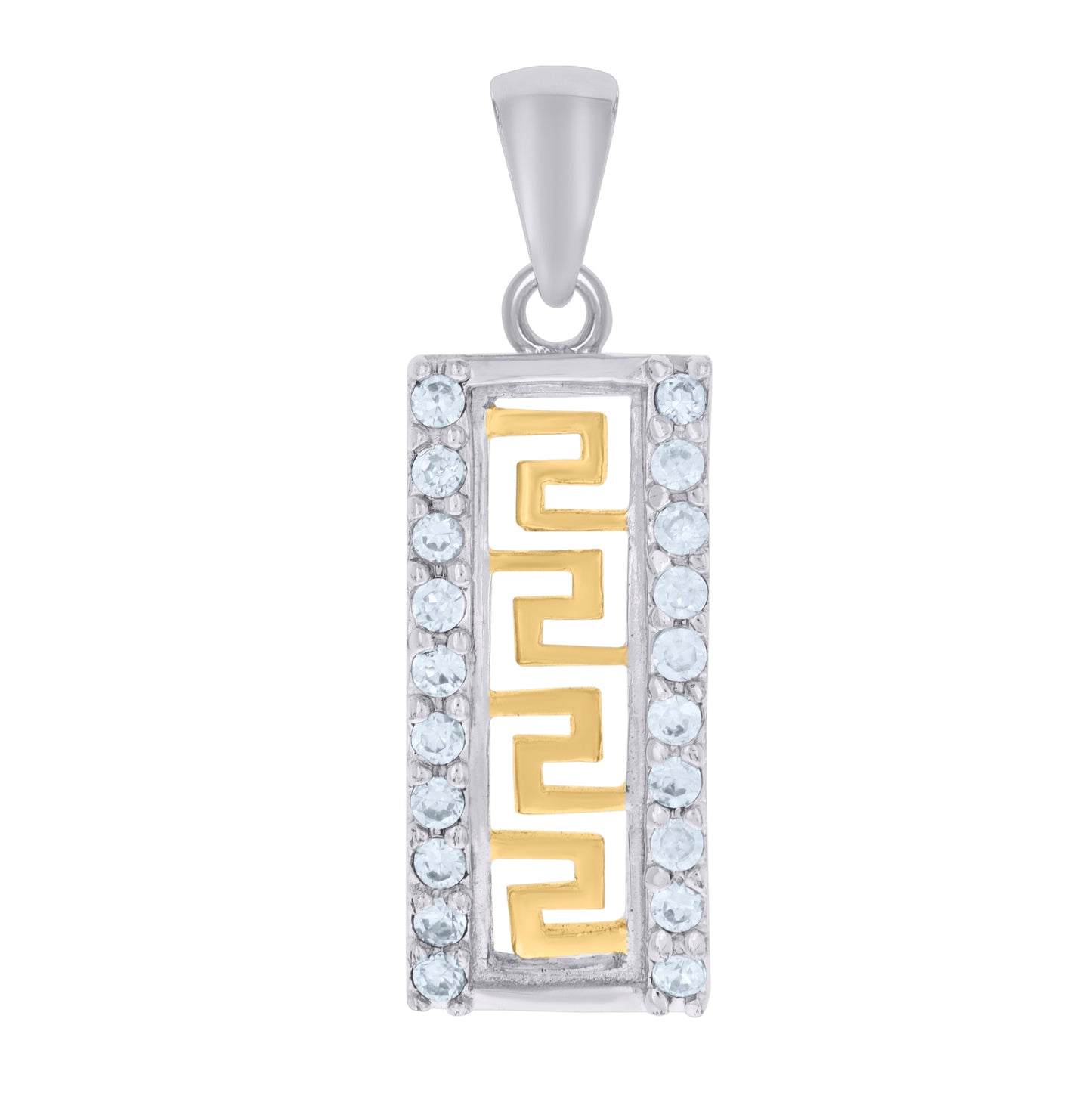 Sterling Silver Yellow-Tone Women Cubic-Zirconia Greek Key Fashion Charm Pendant