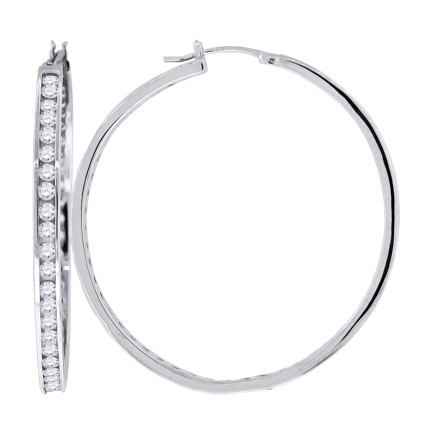 Sterling Silver Or Yellow-Tone Womens Cubic Zirconia Single Row Huggie Hoop Earrings
