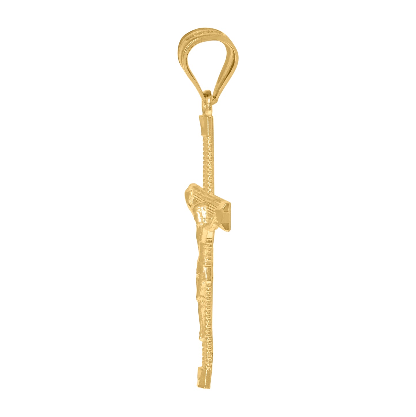 10K Yellow Gold Unisex Textured Crucifix Cross Religious Charm Pendant