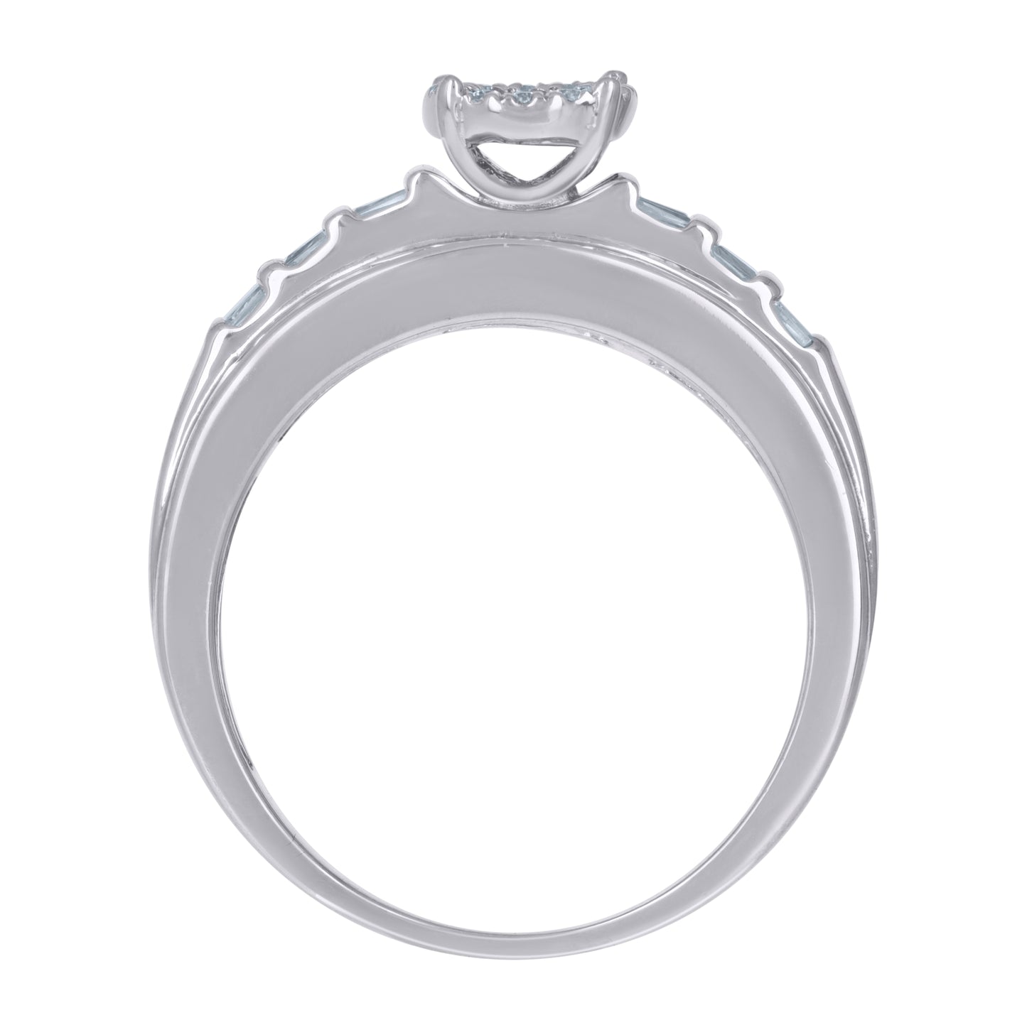 Sterling Silver Womens Princess-Cut/Baguette Round Cubic-Zirconia Fashion Bridal Anniversary Wedding Engagement Band Ring