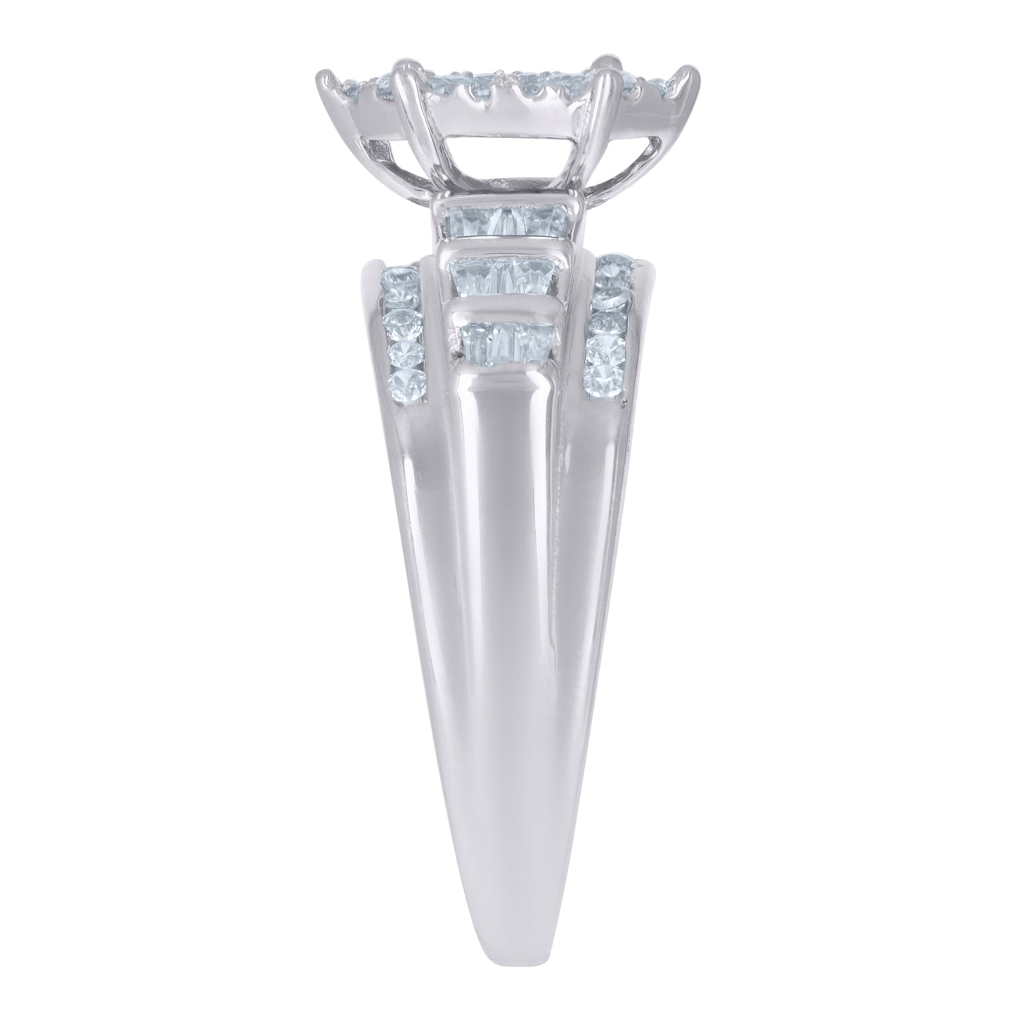 Sterling Silver Women's Princess-Cut/Baguette Round Cubic-Zirconia Fashion Bridal Anniversary Wedding Engagement Band Ring