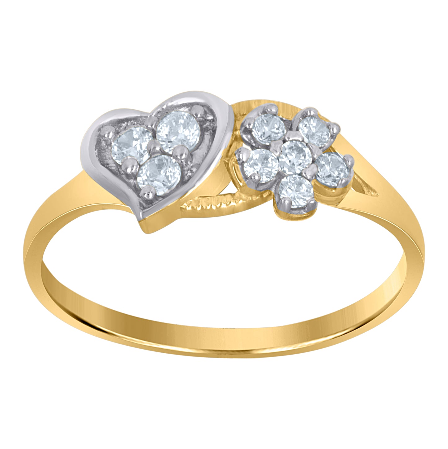 10K Two-Tone Gold Womens Cubic Zirconia Five Heart Engagement Ring