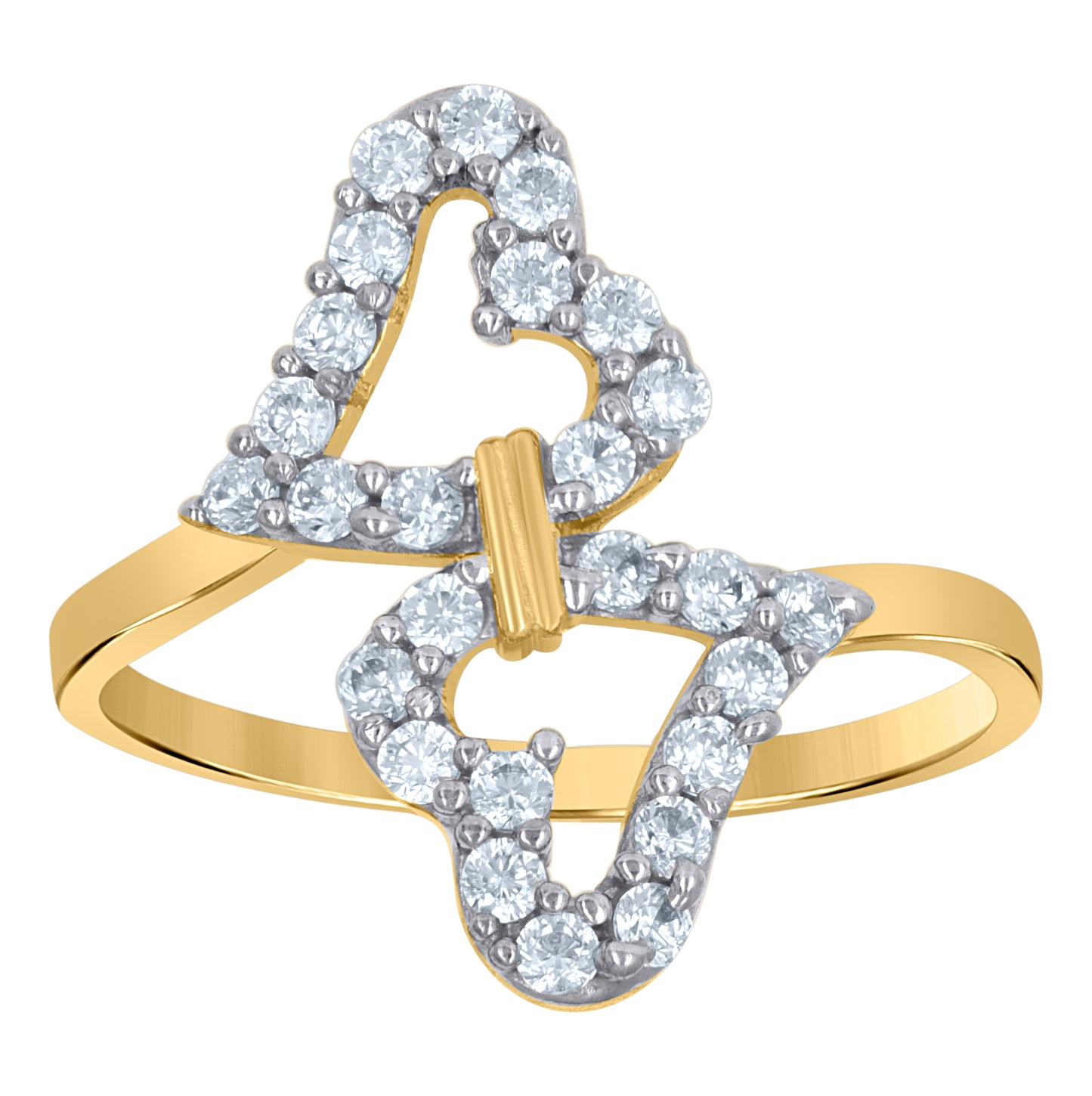 10K Two-Tone Gold Cubic-Zirconia Womens Double Hearts Engagement Ring