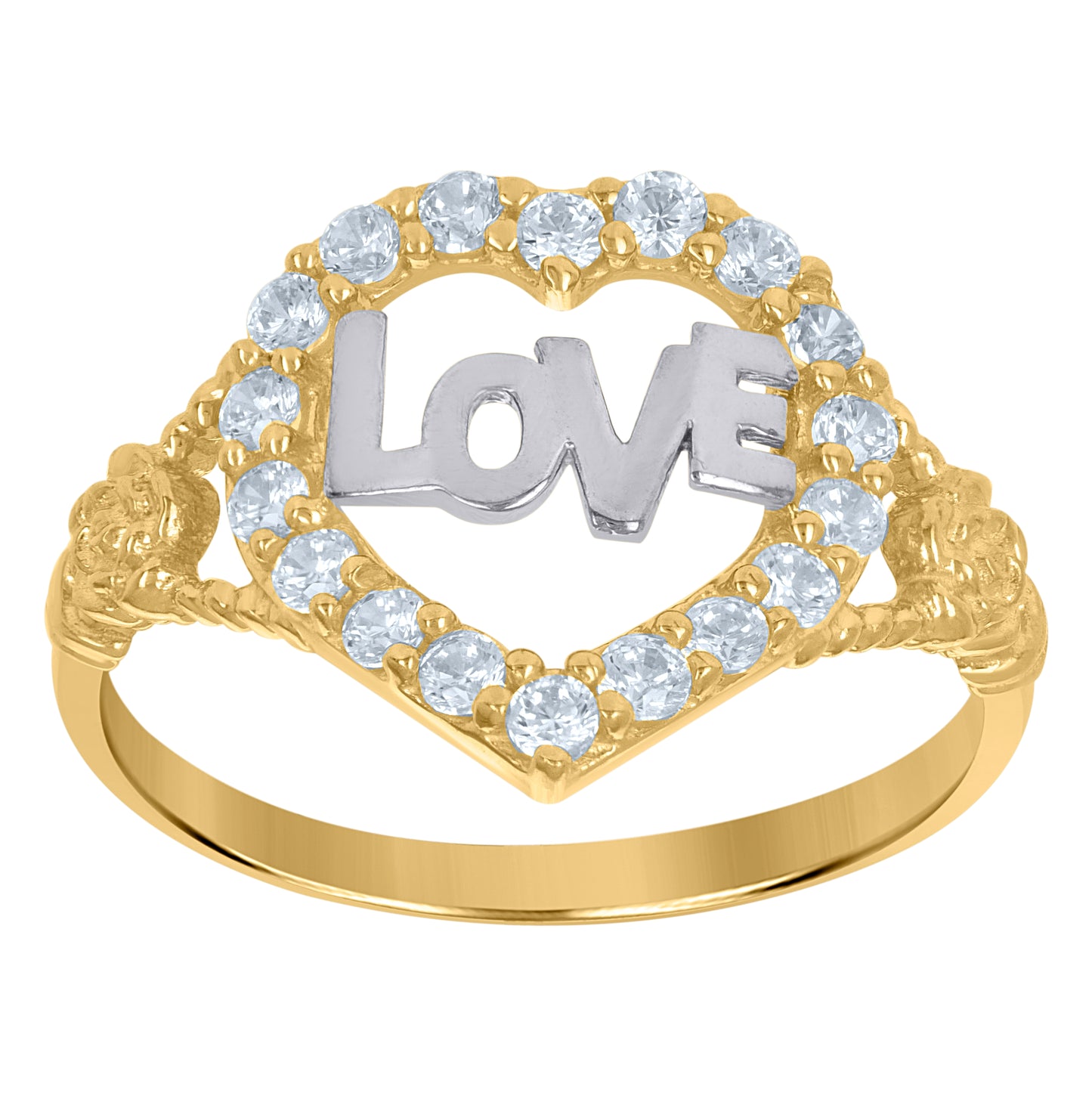 10K Yellow Gold Cubic-Zirconia Womens Love In Heart Engagement Ring