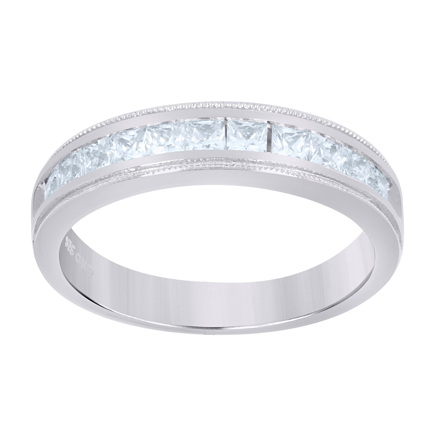 Sterling Silver Womens Cubic Zirconia Sizes 7 To 11 Princess-Cut Center Stones Bridal Wedding Anniversary Engagement Ring Band