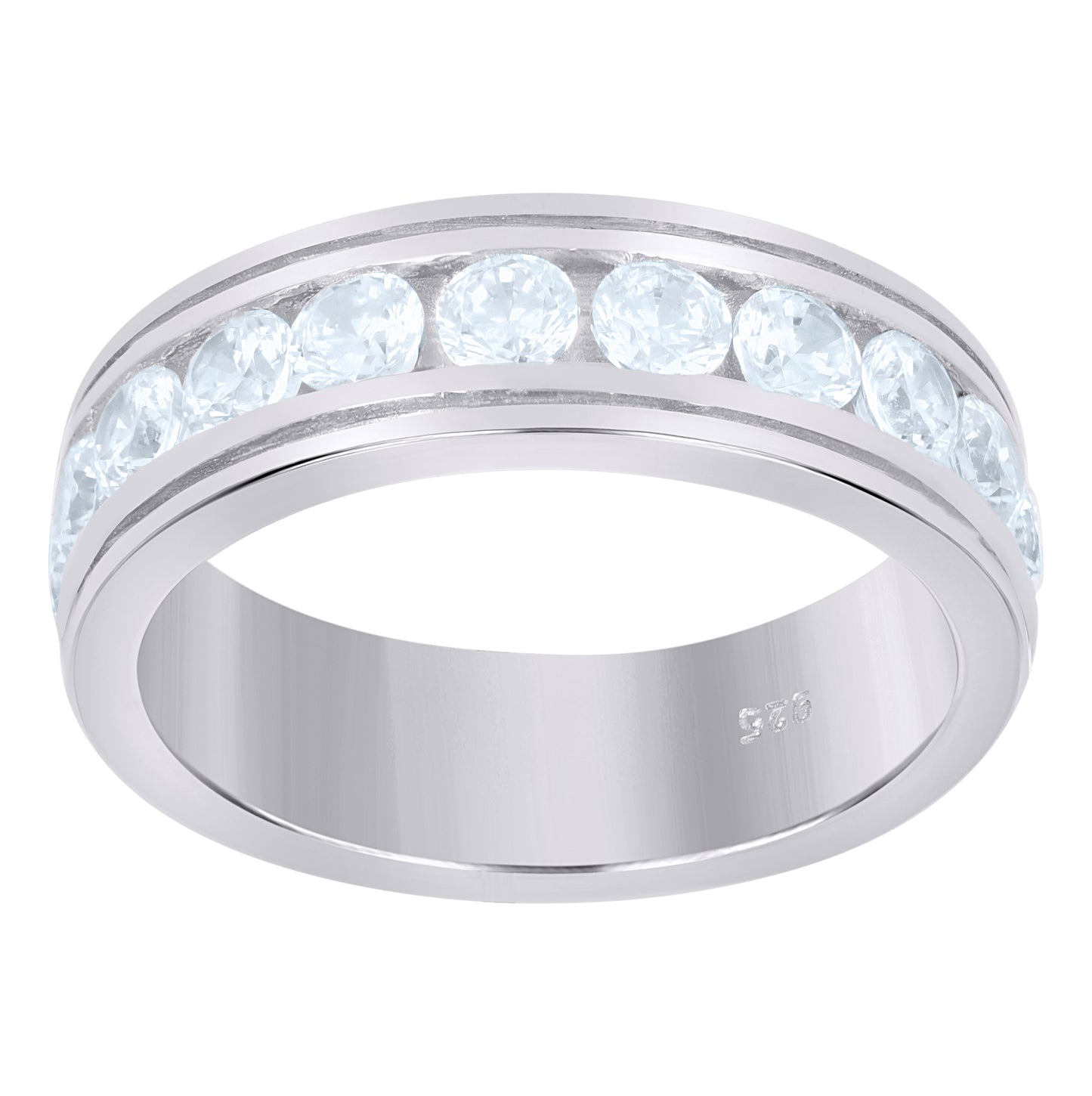 Sterling Silver Women Chanel Set Cubic Zirconia Round Side Groove Eternity Bridal Anniversary Wedding Engagement Band Ring Sizes 7 To 12