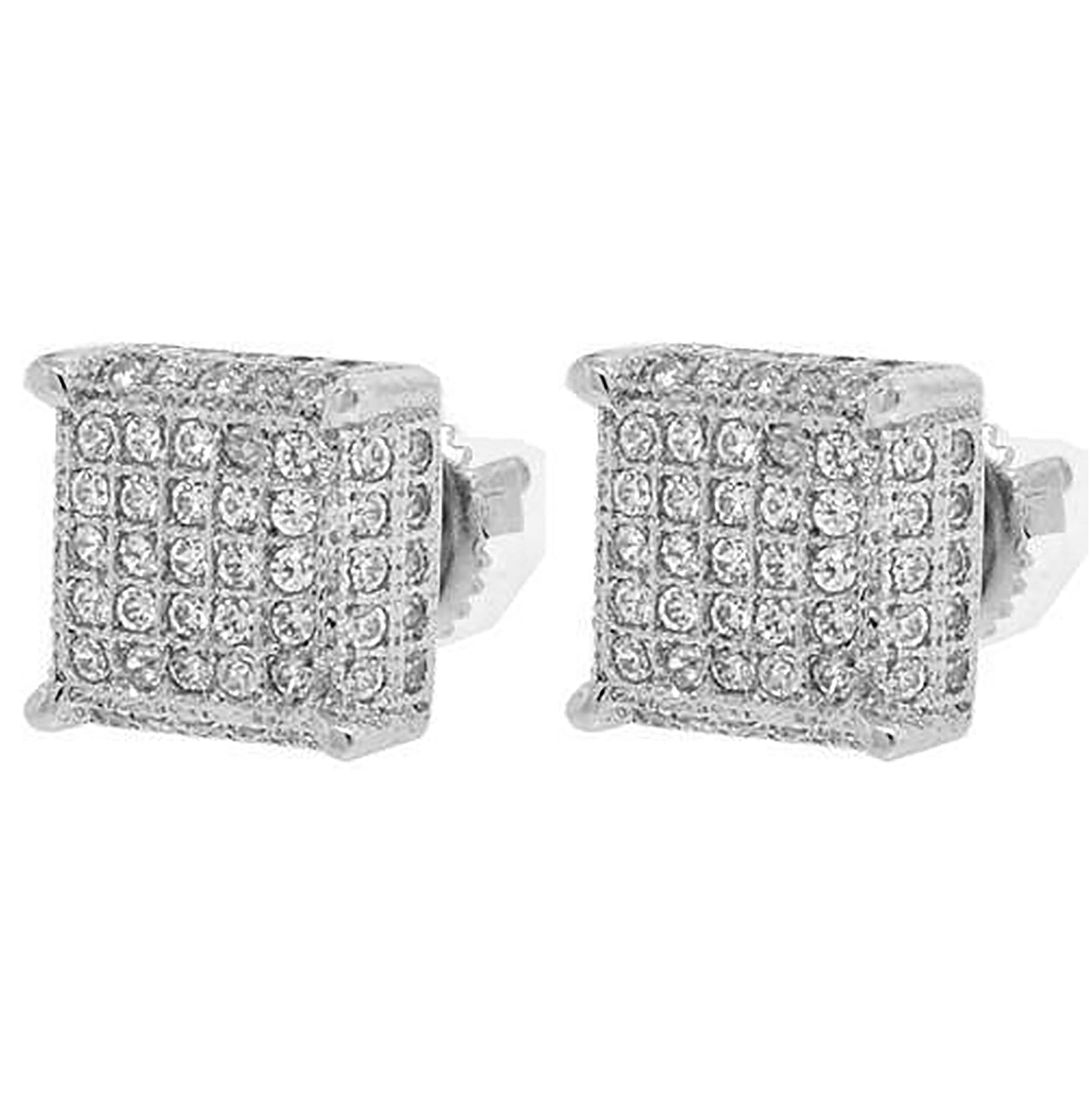 Sterling Silver Womens Cubic Zirconia Square Stud Earrings