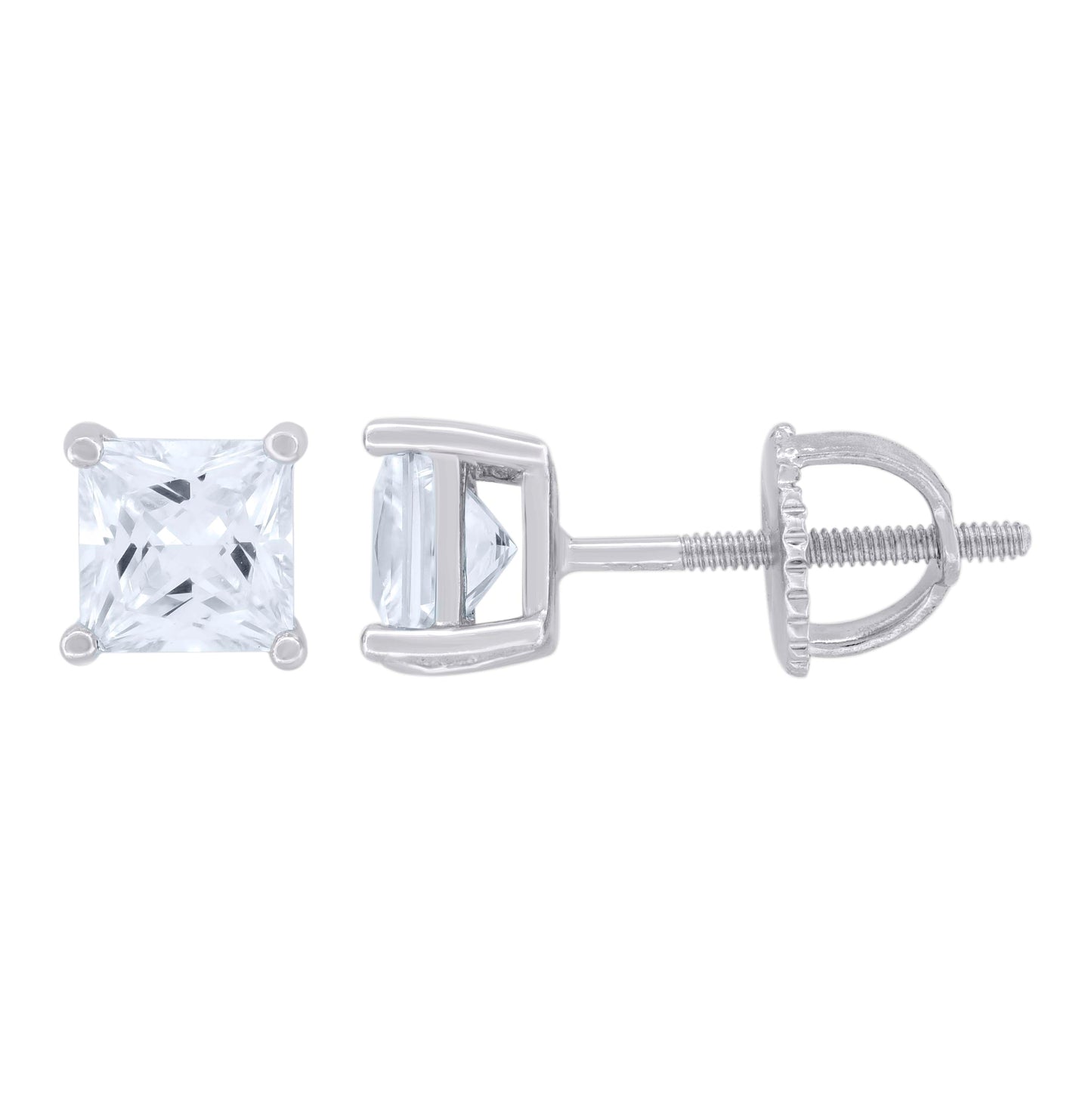 Sterling Silver Or Yellow-Tone Womens Cubic Zirconia Square Classic Studs Earrings