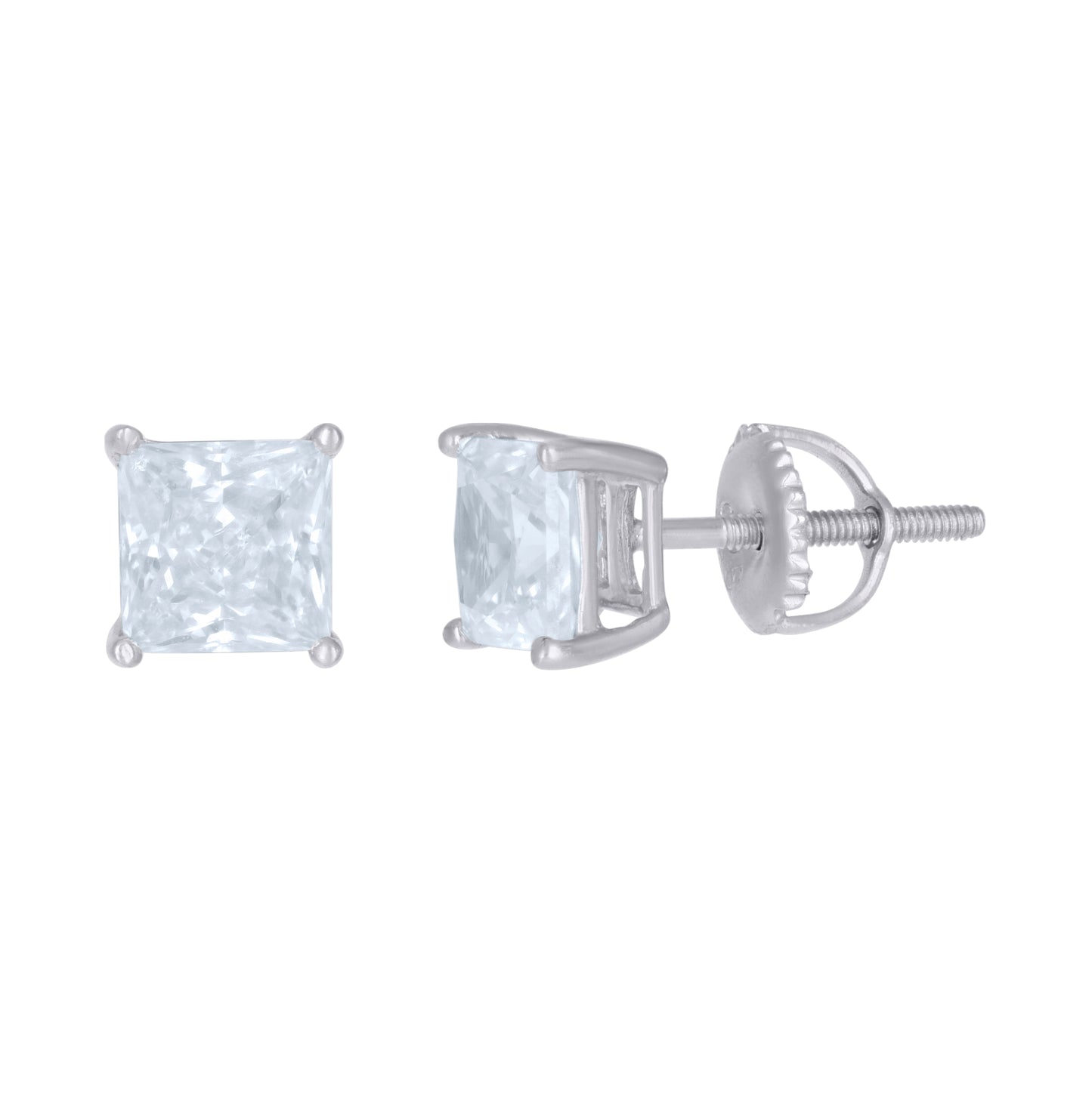Sterling Silver Or Yellow-Tone Womens Cubic Zirconia Square Classic Studs Earrings