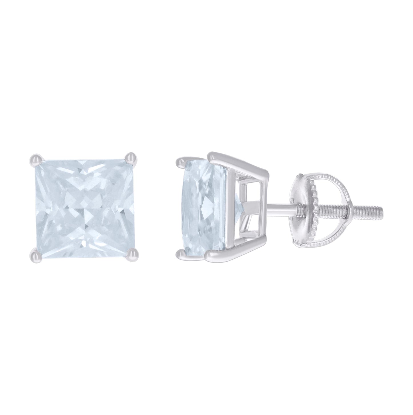 Sterling Silver Or Yellow-Tone Womens Cubic Zirconia Square Classic Studs Earrings
