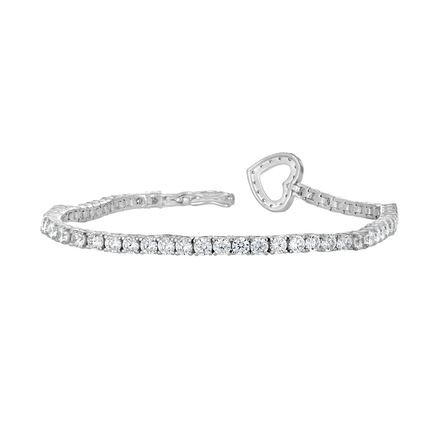 Sterling Silver Womens Cubic Zirconia Heart Tennis Bracelet