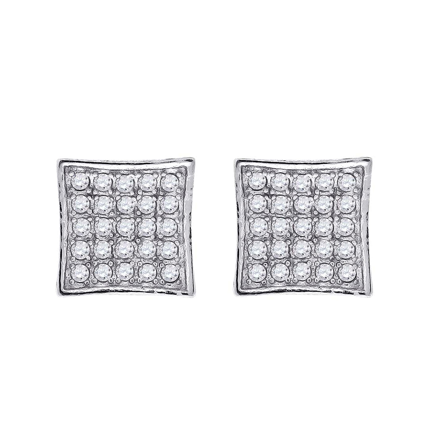 Sterling Silver Womens Cubic Zirconia Square Stud Earrings