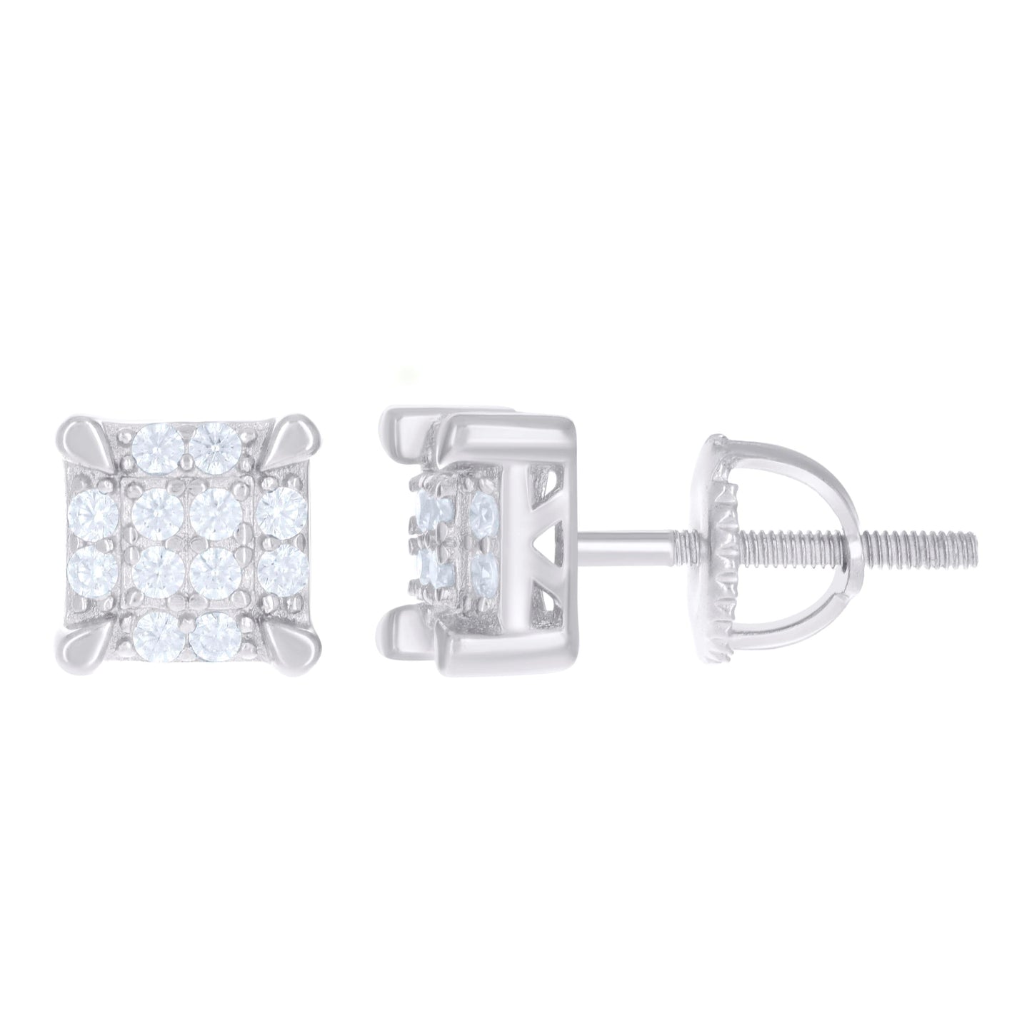 Sterling Silver Womens Cubic Zirconia Square Stud Earrings