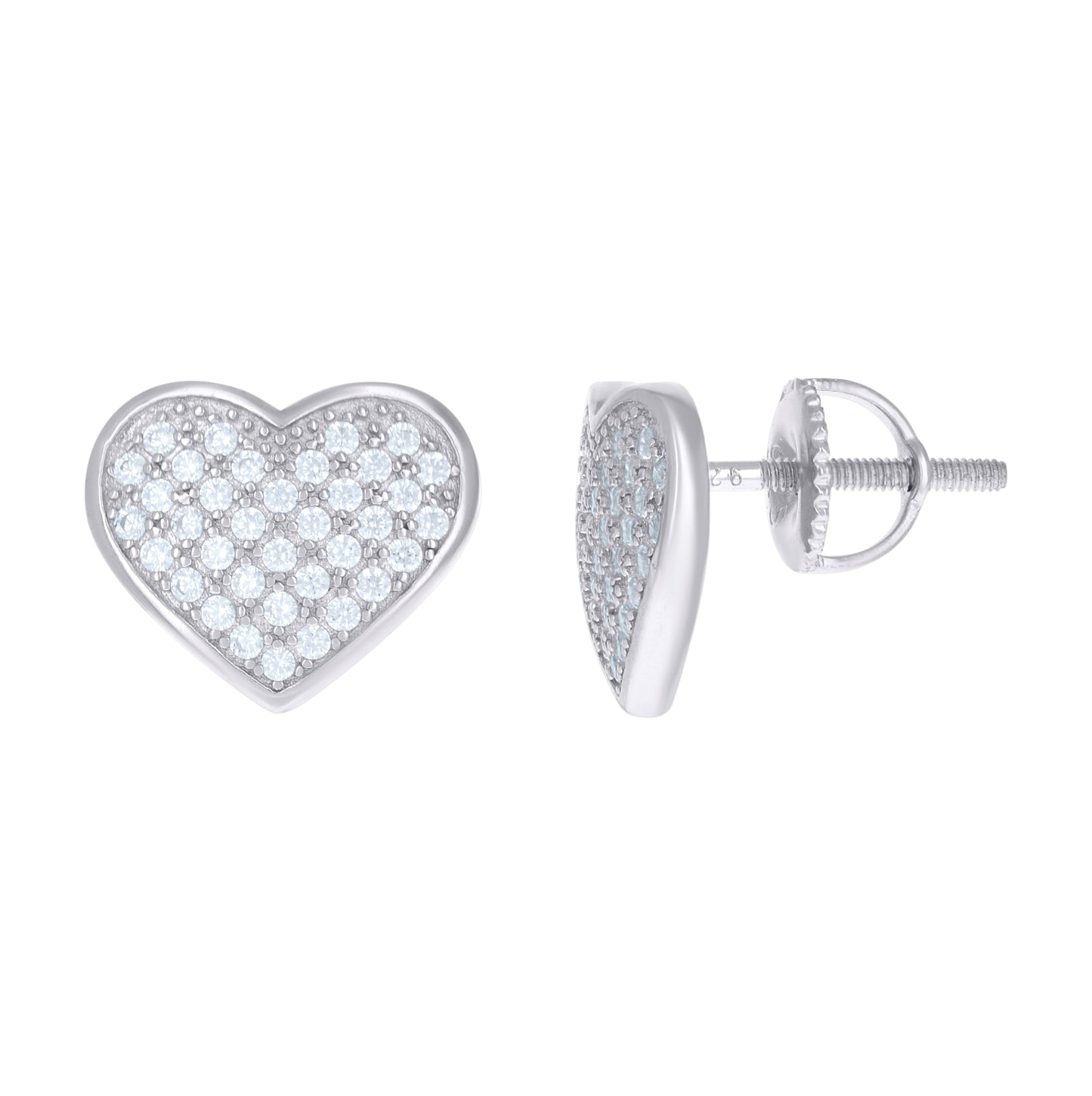Sterling Silver Womens Cubic Zirconia Heart Stud Earrings