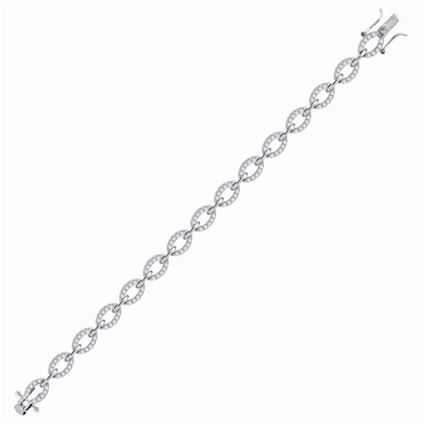 Sterling Silver Womens Micropave Cubic Zirconia Oval Link Bracelet