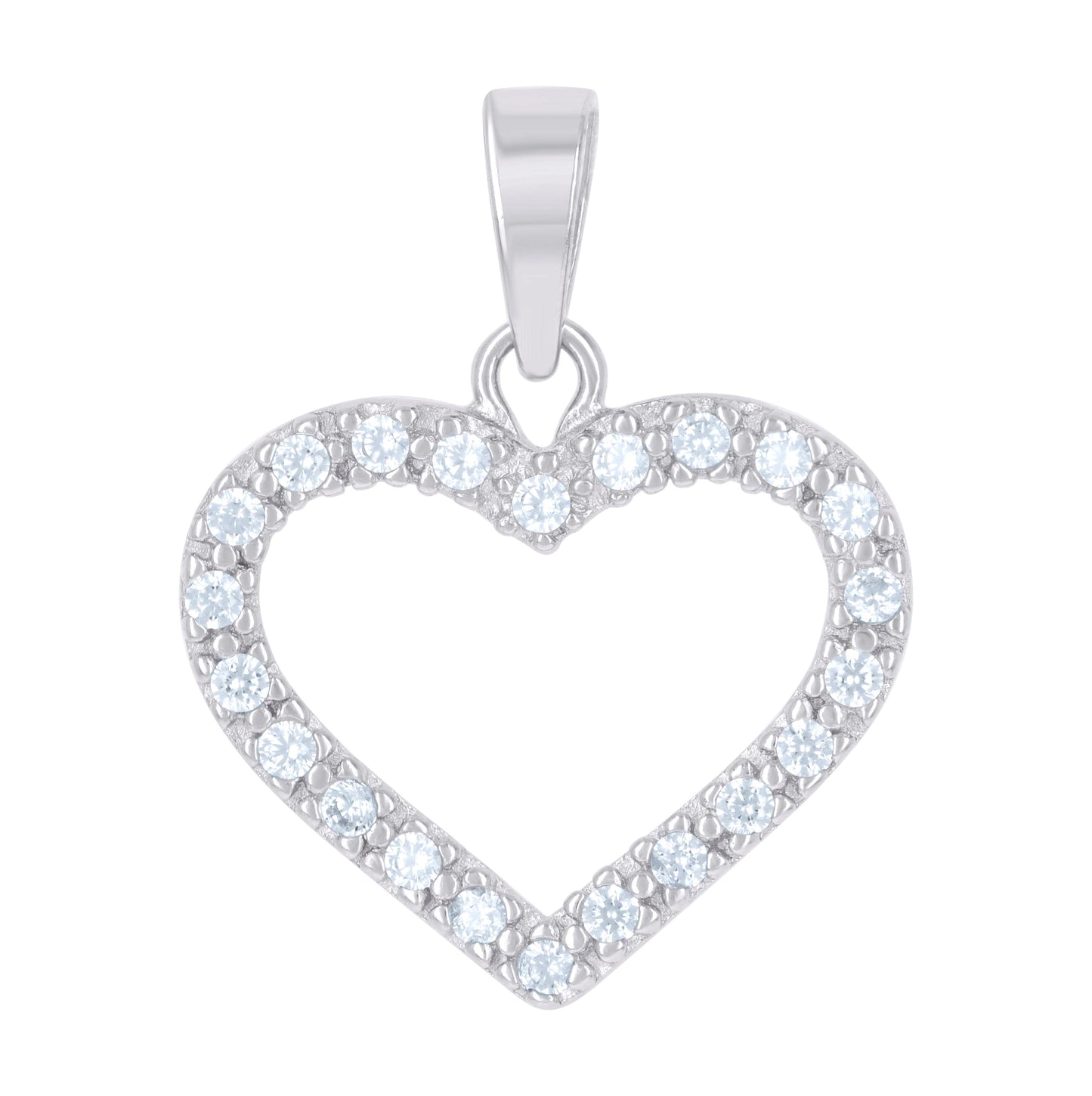 Sterling Silver Womens Cubic Zirconia Heart Charm Pendant