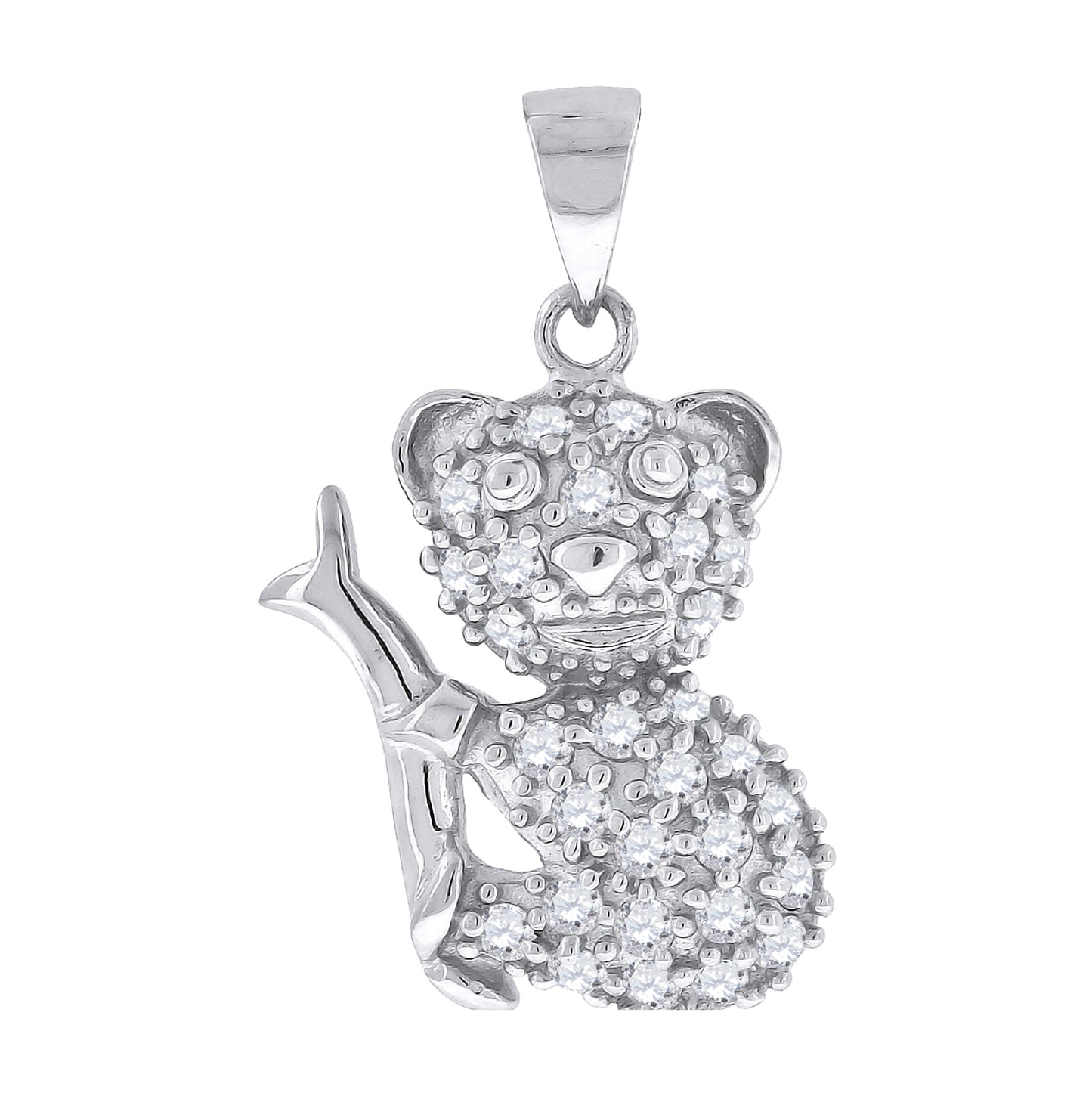Sterling Silver Womens Baby Cubic Zirconia Teddy Bear Charm Pendant