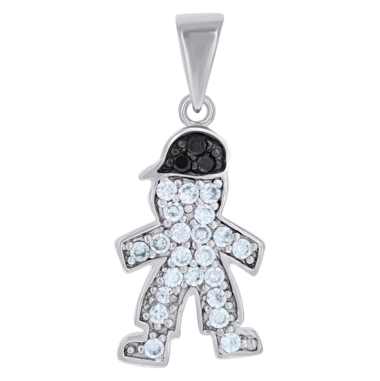 Sterling Silver Black-tone Mens Black White Cubic-Zirconia Baby Boy Fashion Charm Pendant