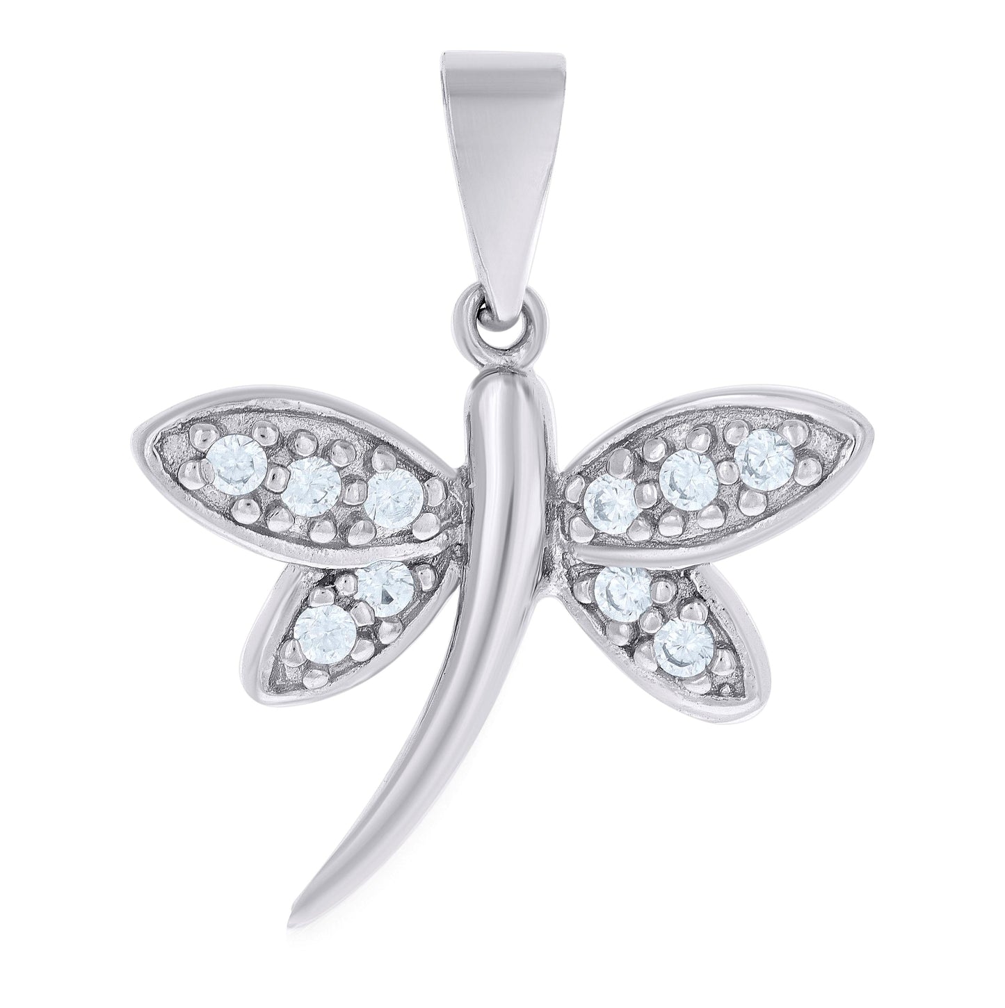 Sterling Silver Womens Cubic Zirconia Dragonfly Charm Pendant