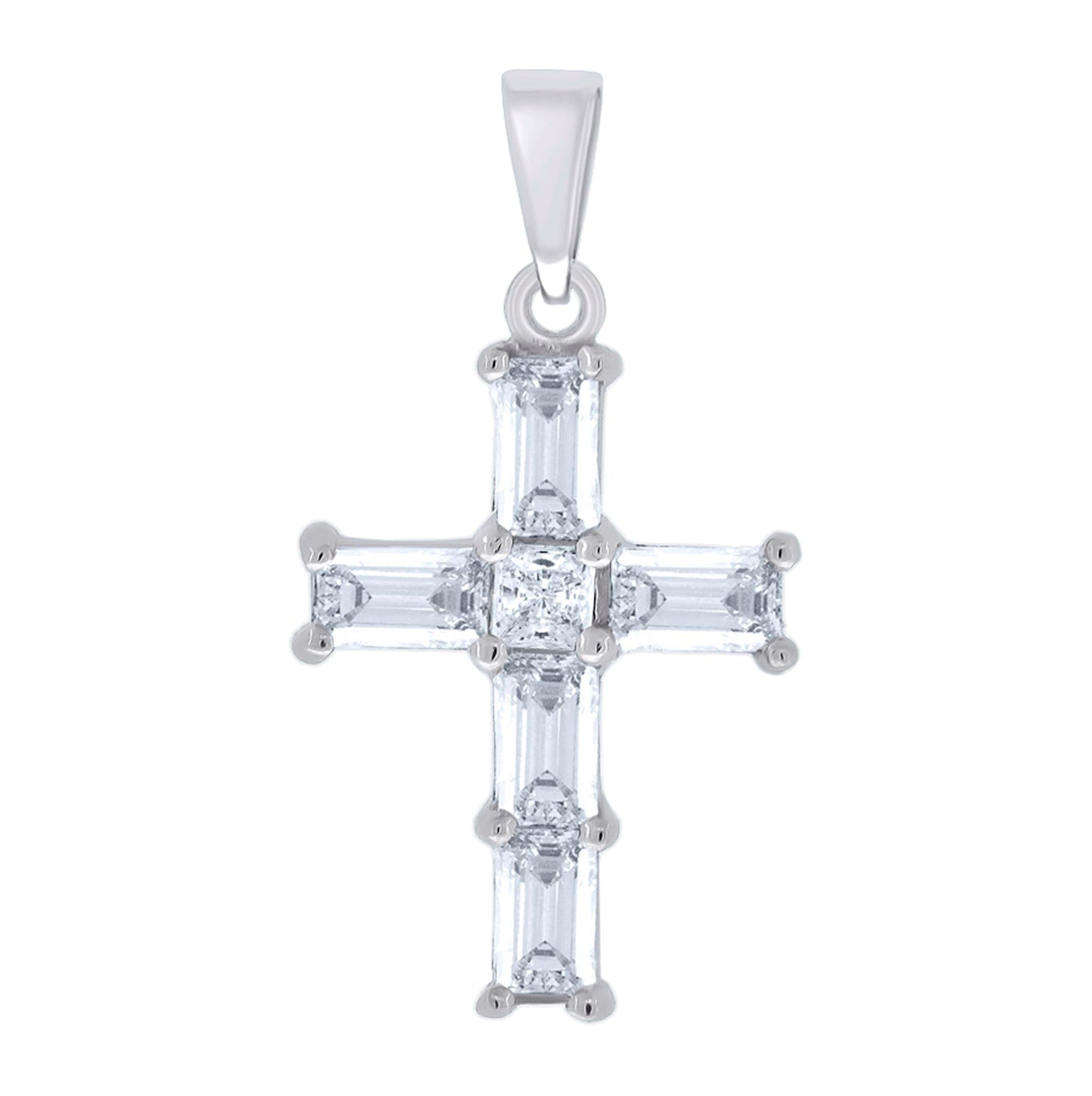 Sterling Silver Mens Cubic Zirconia Cross Religious Charm Pendant