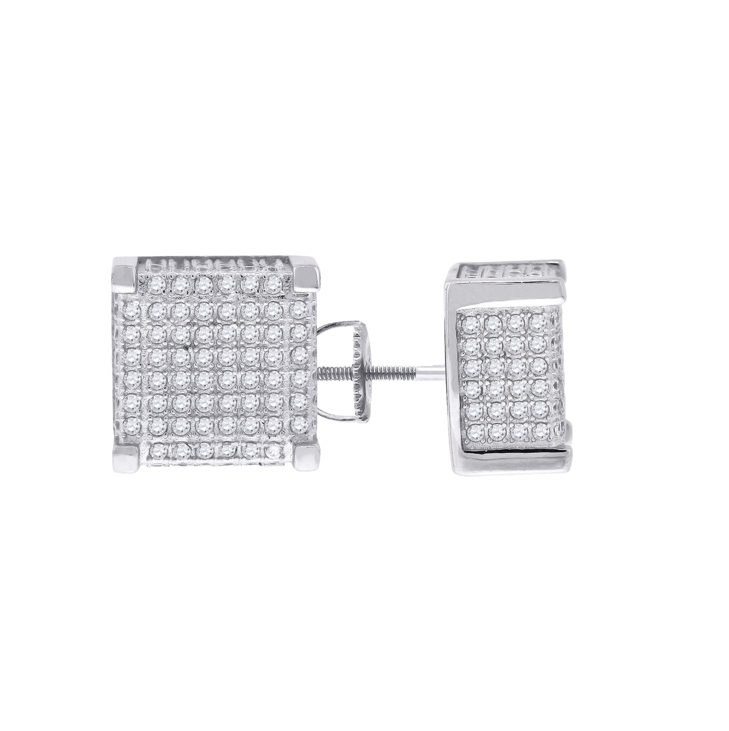 Sterling Silver Womens Cubic Zirconia Square Stud Earrings